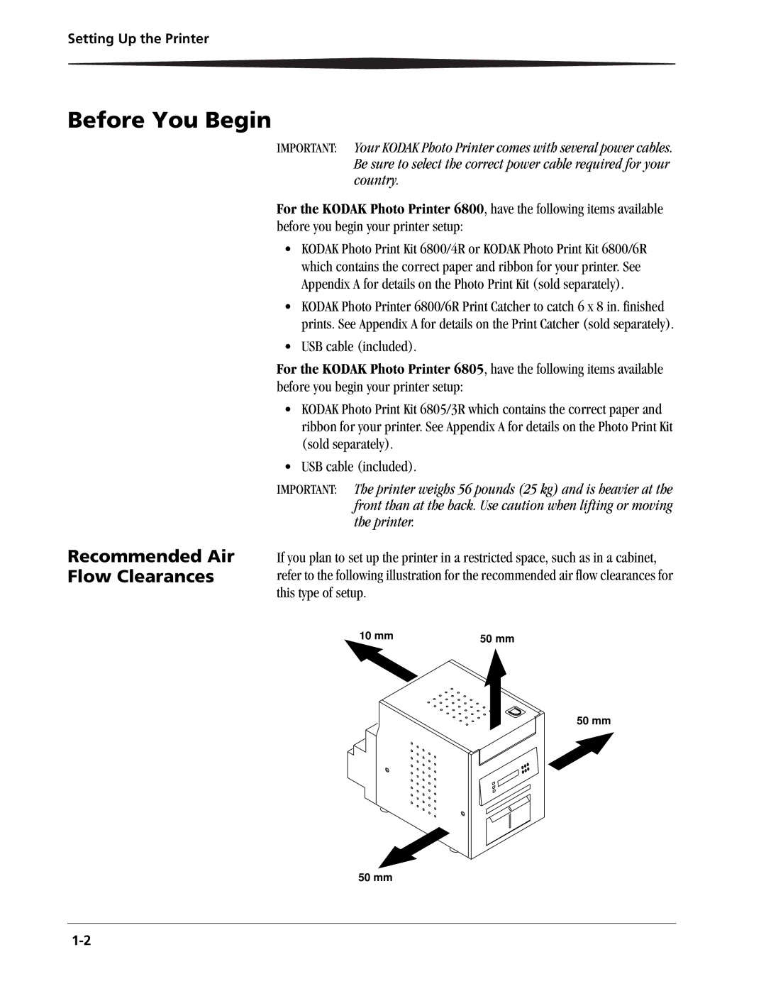 Kodak 6800 manual Before You Begin, Recommended Air Flow Clearances 