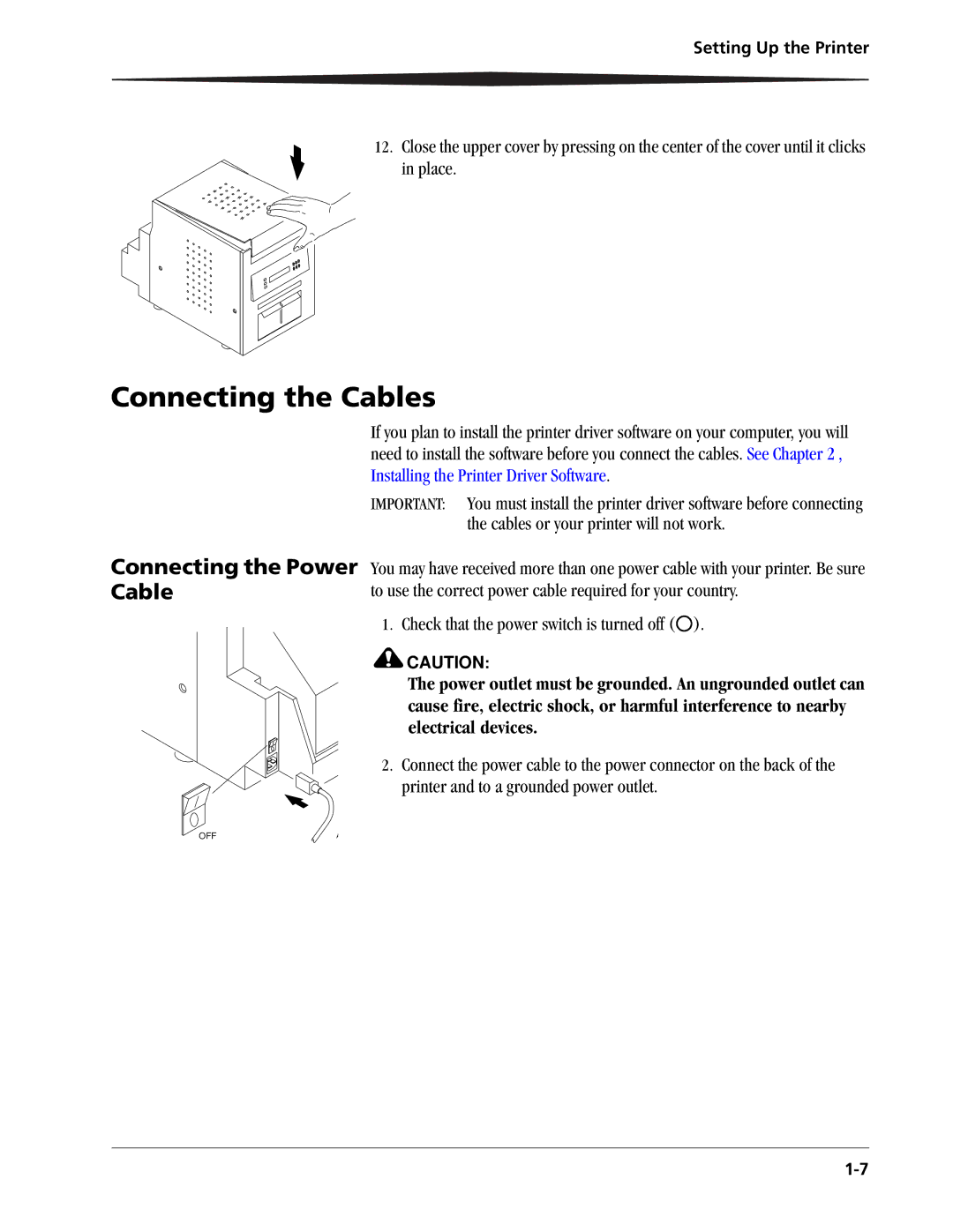 Kodak 6800 manual Connecting the Cables, Connecting the Power Cable 