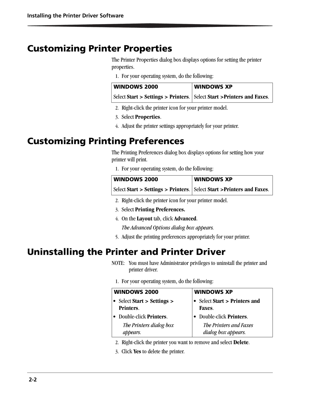 Kodak 6800 Customizing Printer Properties, Customizing Printing Preferences, Uninstalling the Printer and Printer Driver 