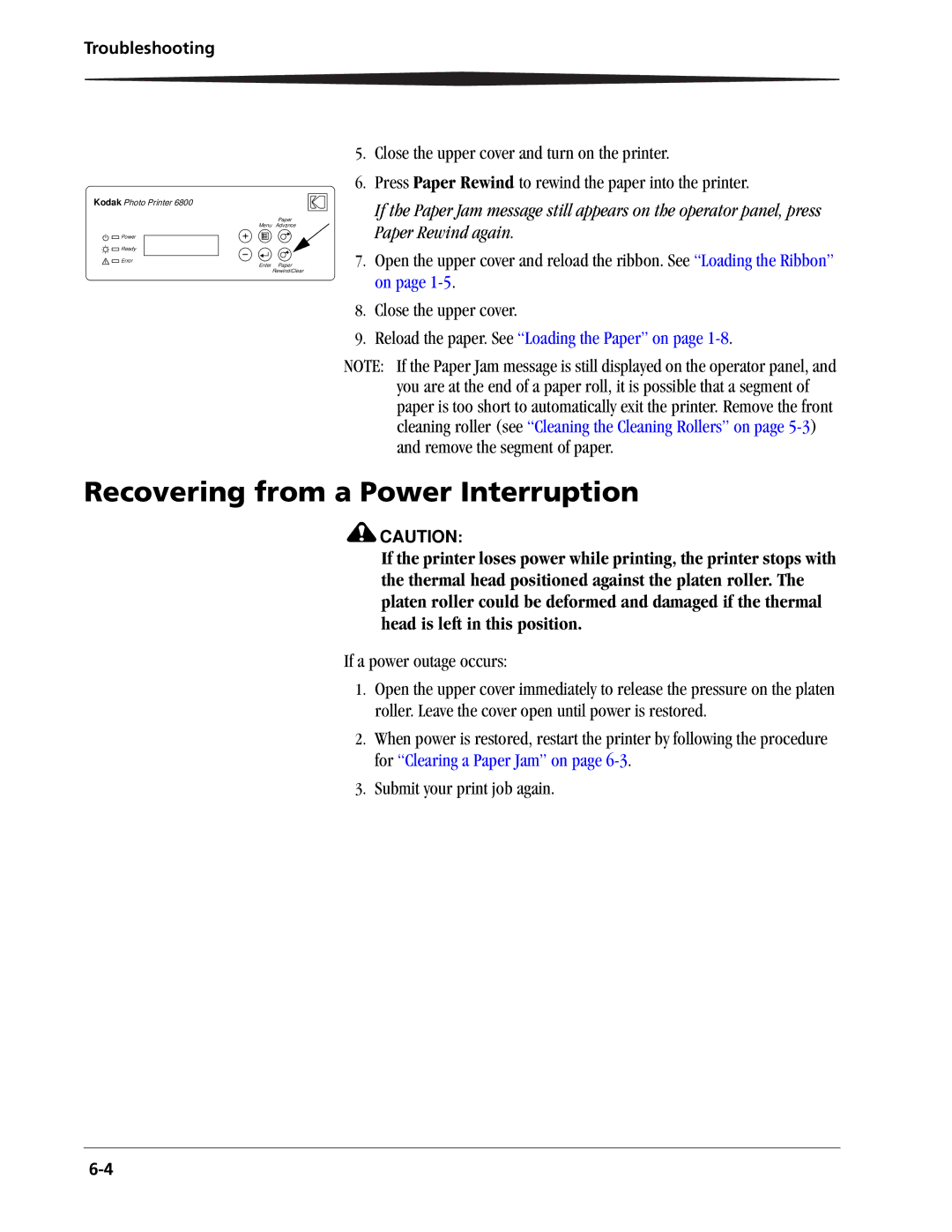 Kodak 6800 manual Recovering from a Power Interruption 