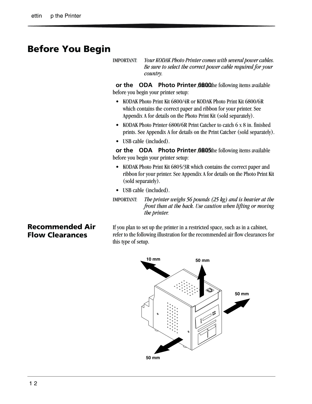 Kodak 6805 manual Before You Begin, Recommended Air Flow Clearances 