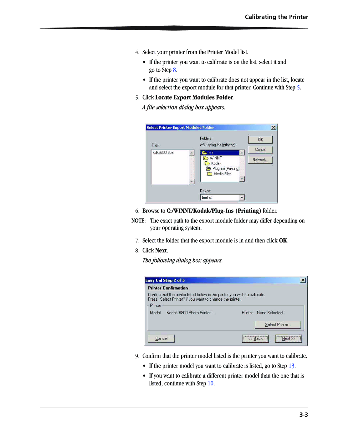 Kodak 6805 manual Browse to C/WINNT/Kodak/Plug-Ins Printing folder 