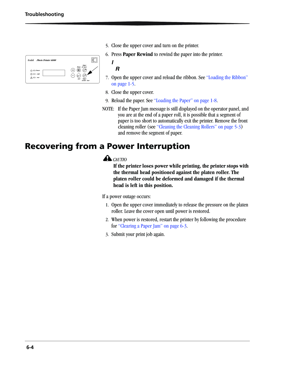 Kodak 6805 manual Recovering from a Power Interruption 