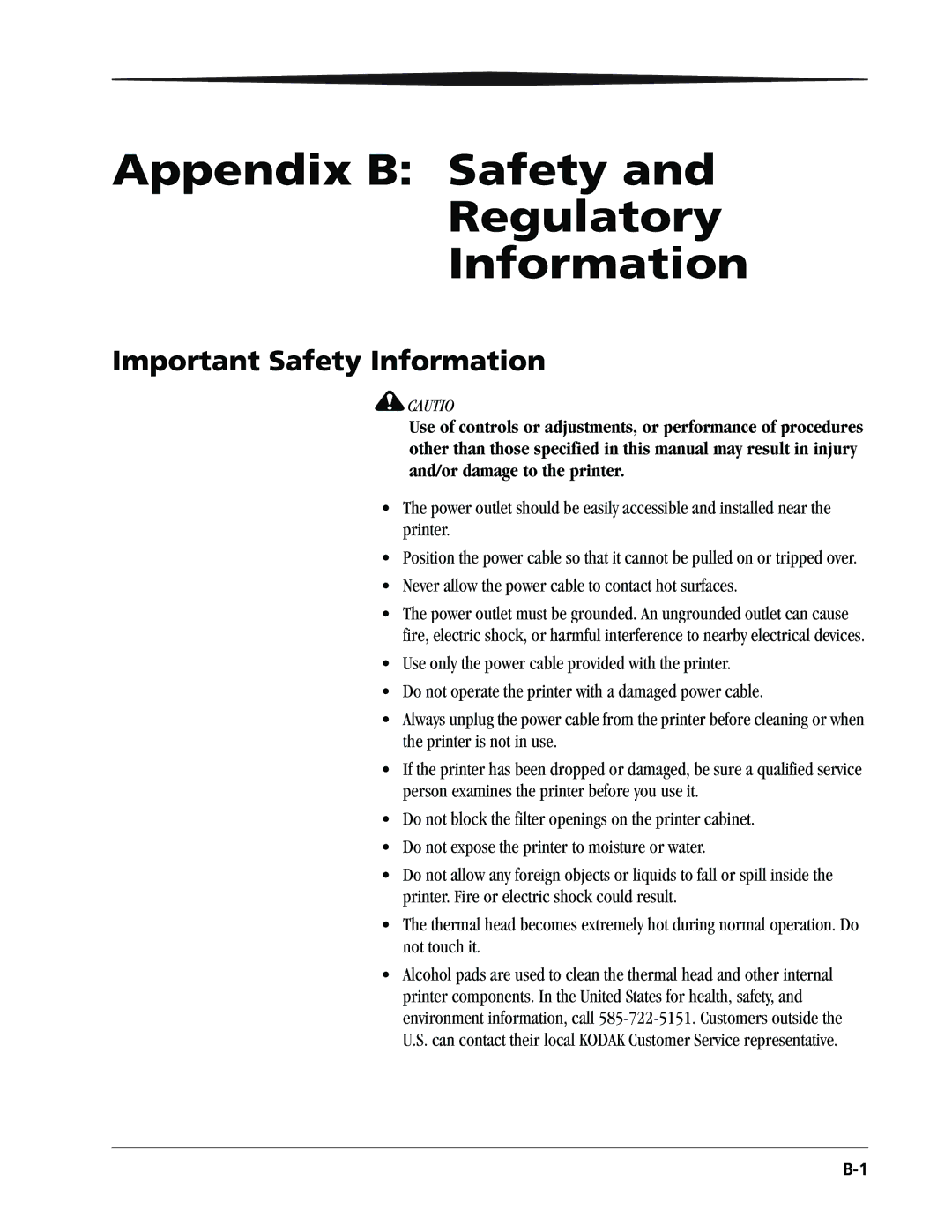 Kodak 6805 manual Appendix B Safety Regulatory Information, Important Safety Information 