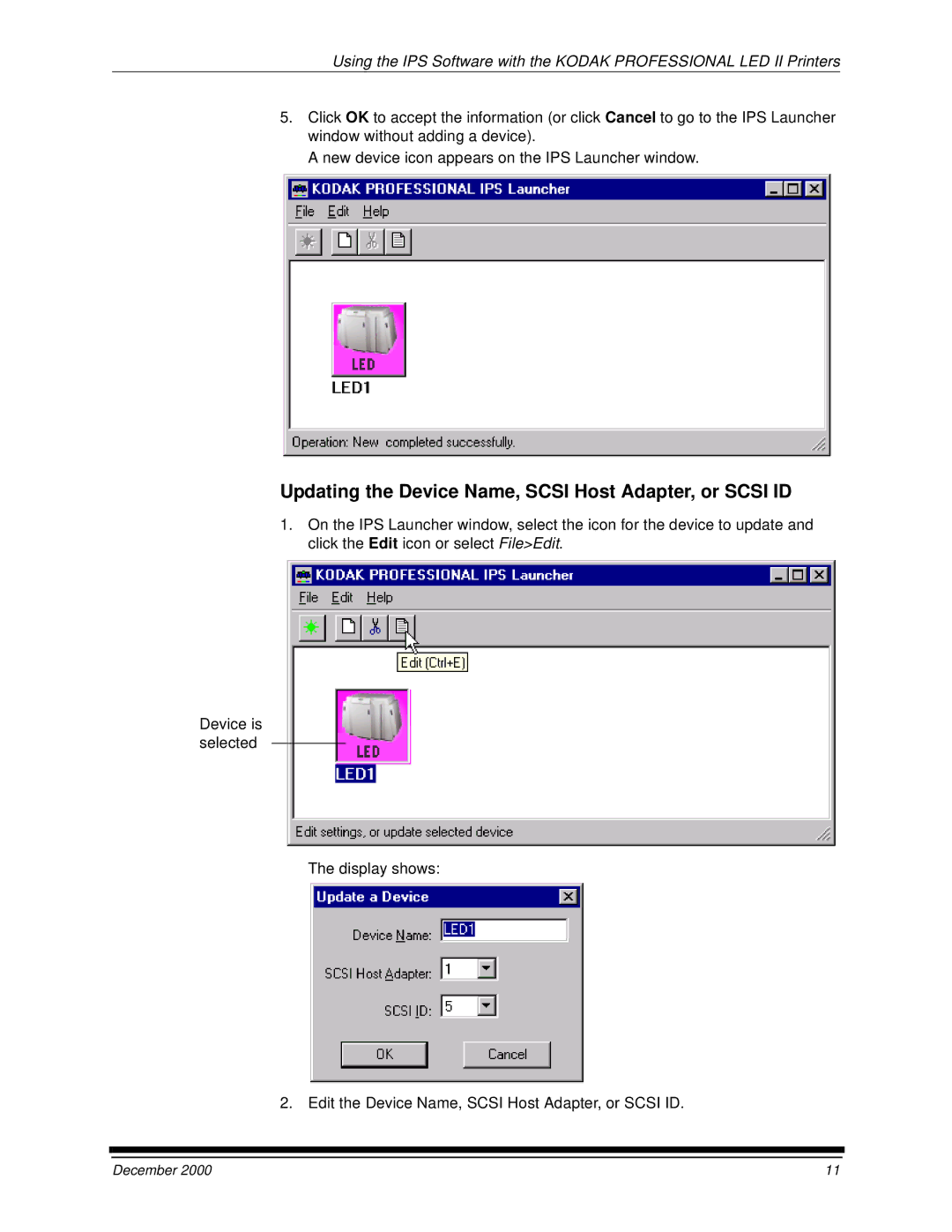 Kodak 6B6254 manual Updating the Device Name, Scsi Host Adapter, or Scsi ID 