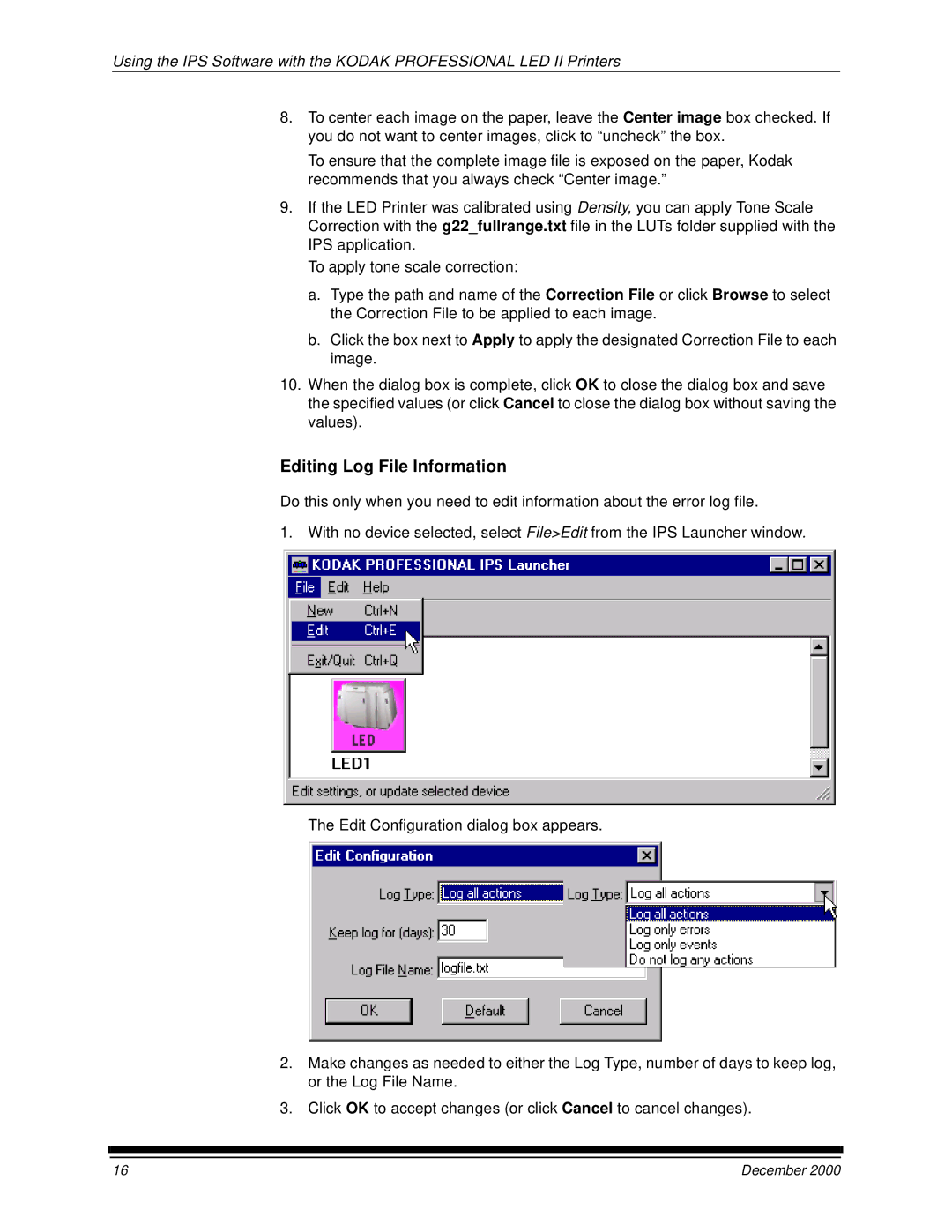 Kodak 6B6254 manual Editing Log File Information 