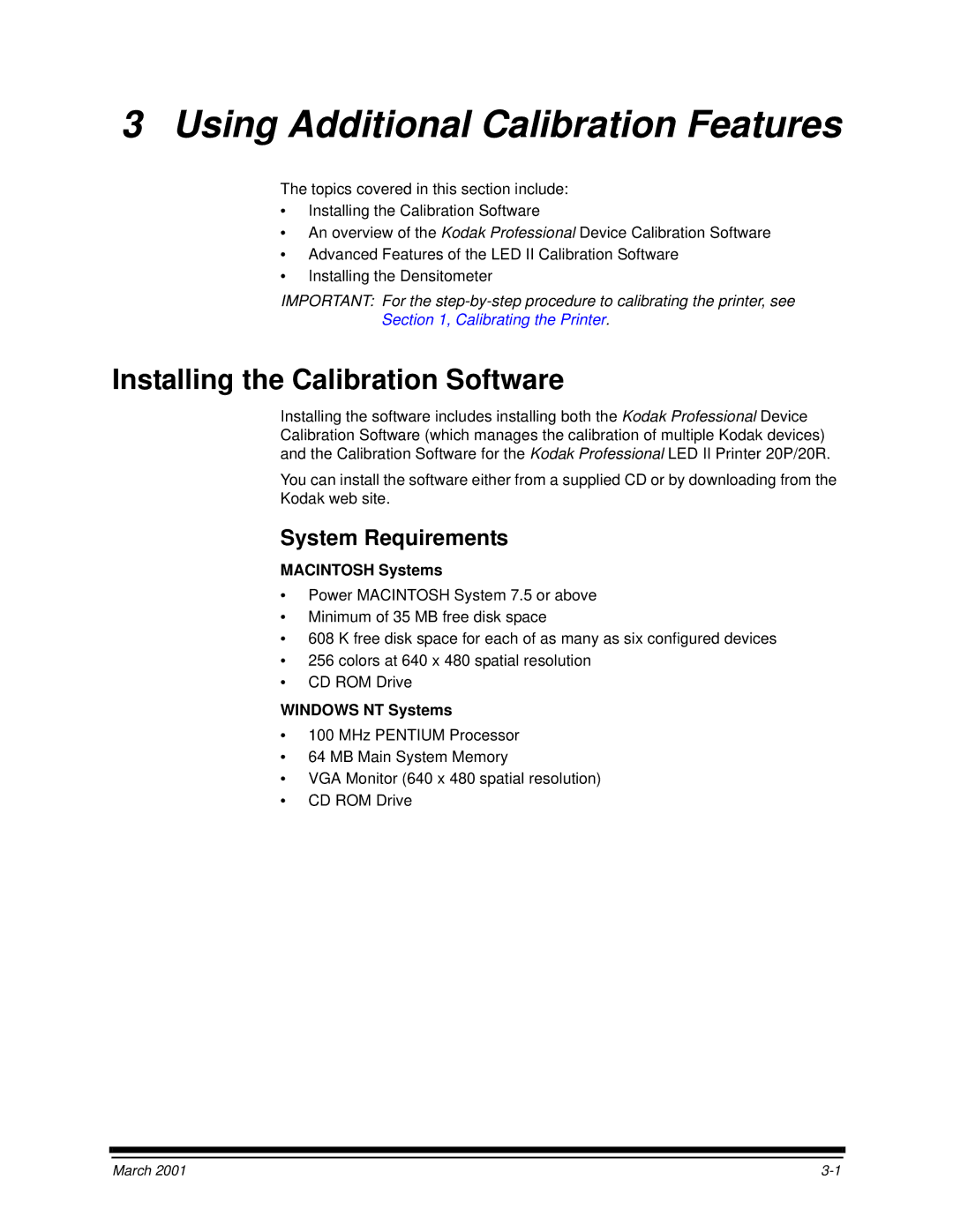 Kodak 6B6640 manual Installing the Calibration Software, System Requirements, Macintosh Systems, Windows NT Systems 