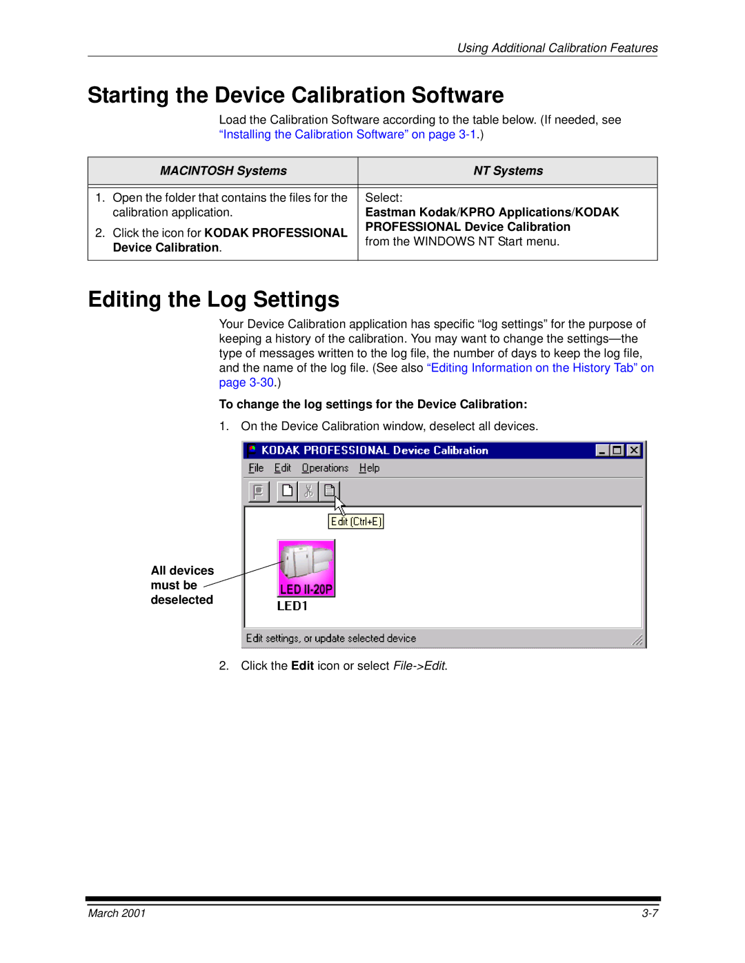 Kodak 6B6640 manual Editing the Log Settings, Macintosh Systems NT Systems 