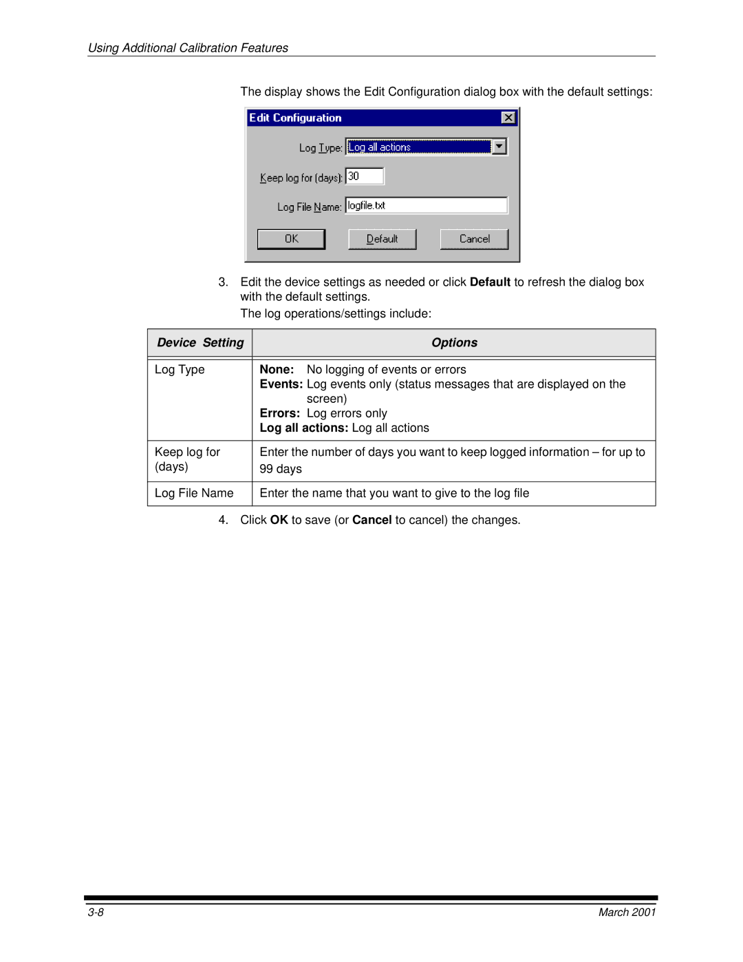 Kodak 6B6640 manual Device Setting Options, Log all actions Log all actions 