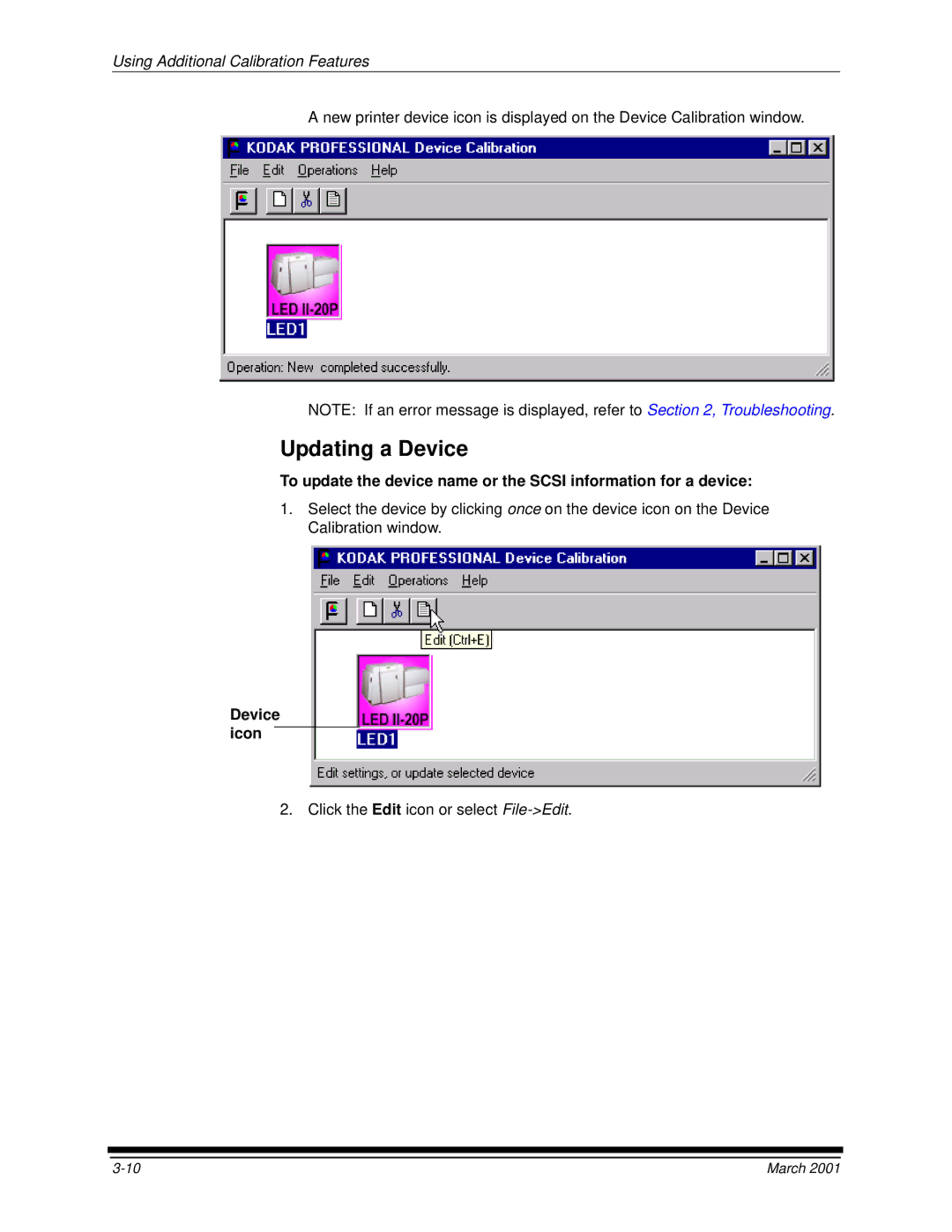 Kodak 6B6640 manual Updating a Device, Device icon 