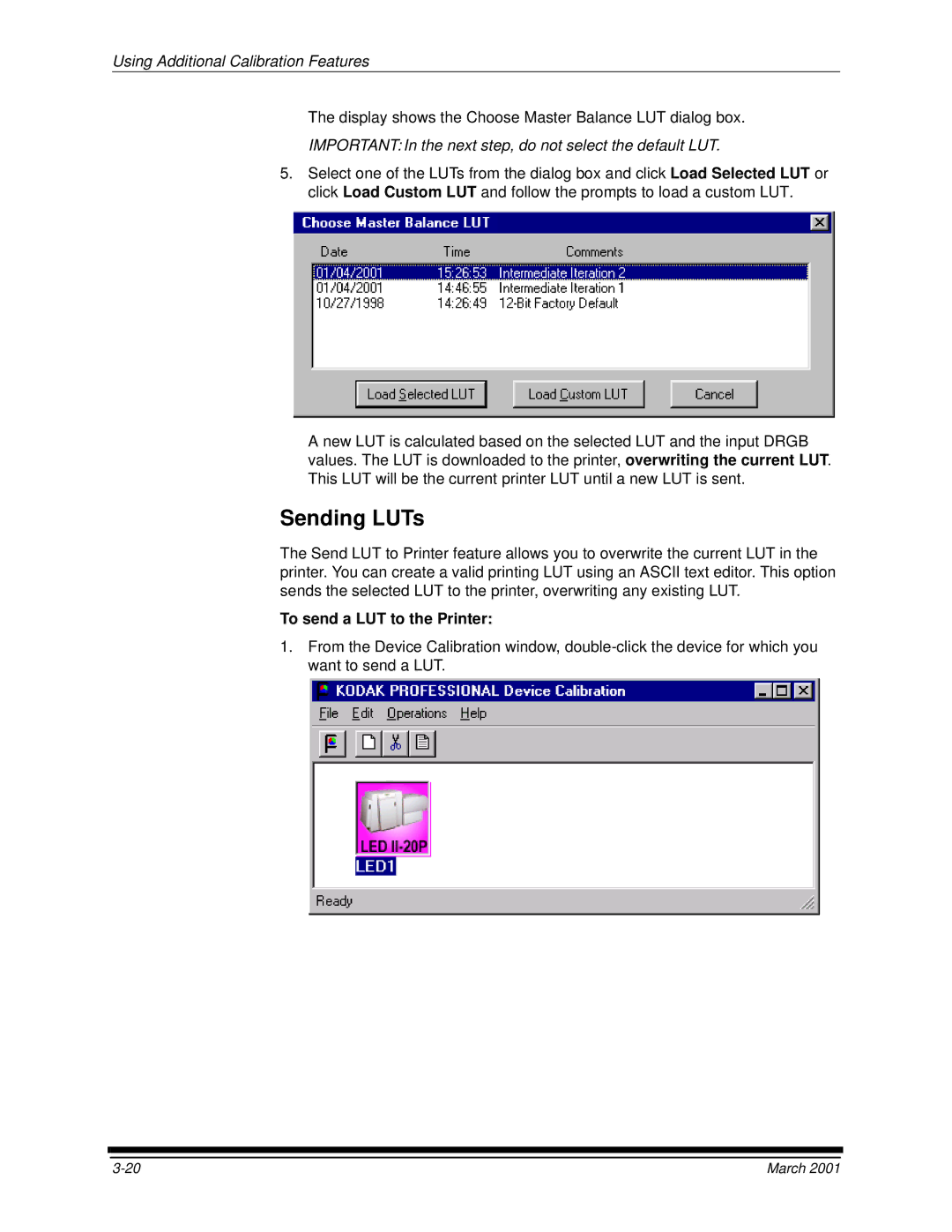 Kodak 6B6640 manual Sending LUTs, To send a LUT to the Printer 
