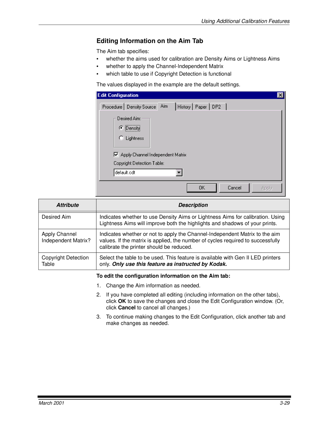 Kodak 6B6640 manual Attribute Description, Only. Only use this feature as instructed by Kodak 