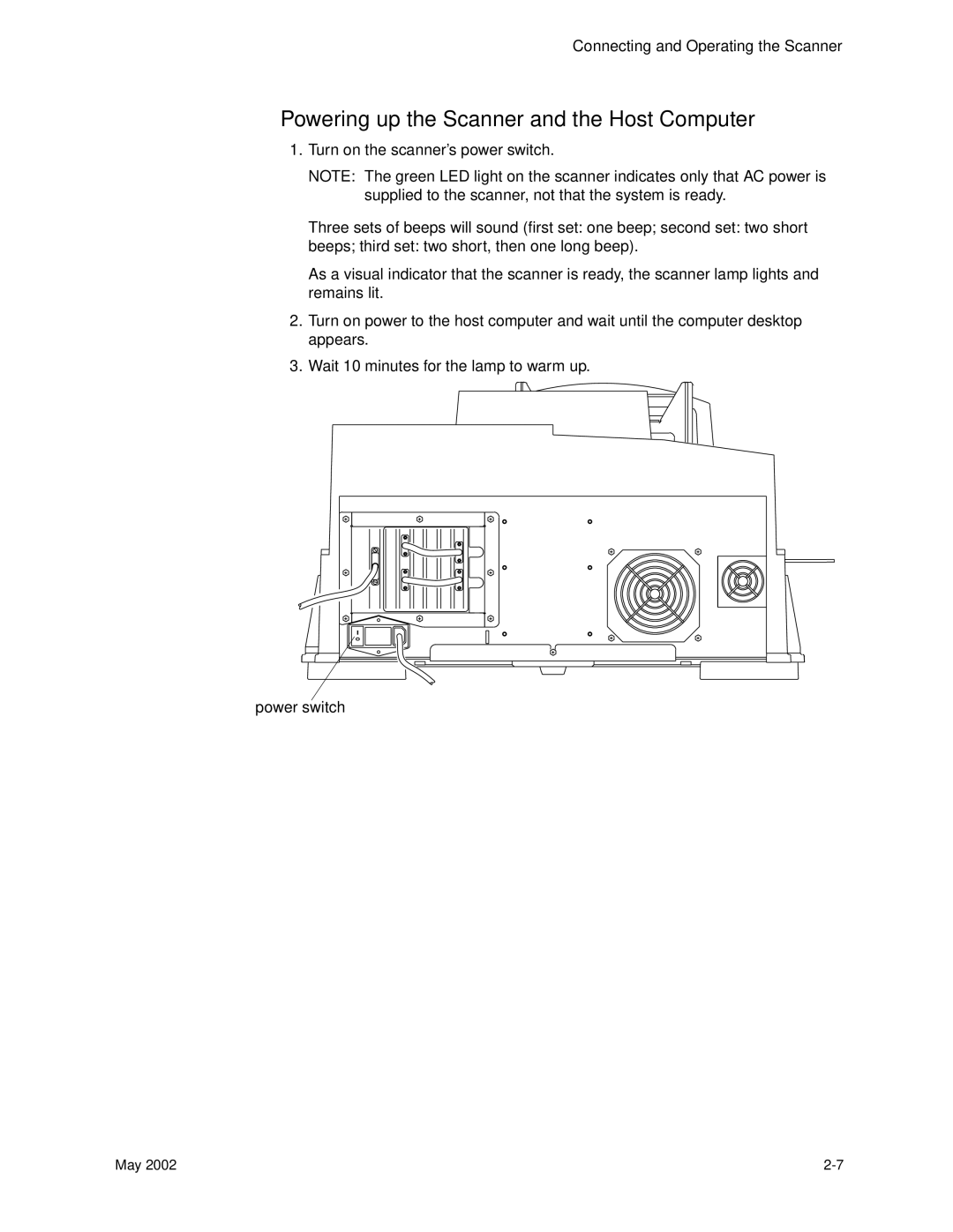 Kodak 6B7198 manual Powering up the Scanner and the Host Computer 