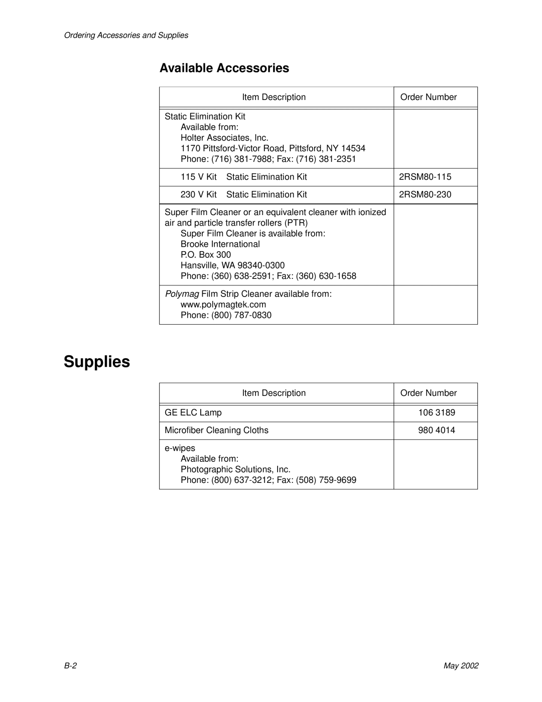 Kodak 6B7198 manual Supplies, Available Accessories 