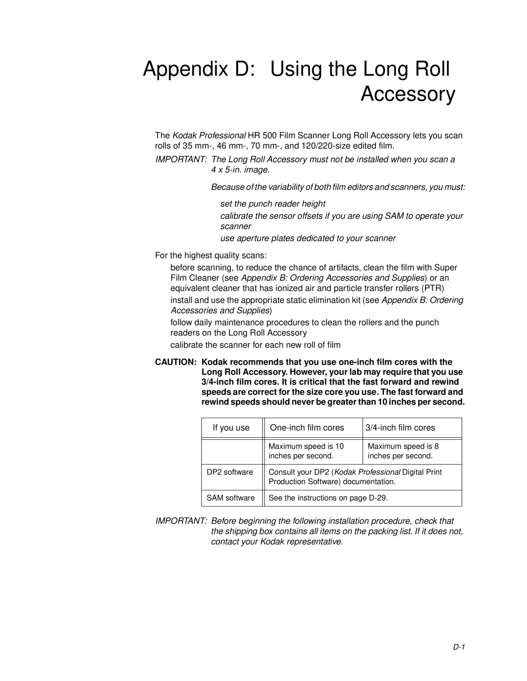 Kodak 6B7198 manual Appendix D Using the Long Roll Accessory 