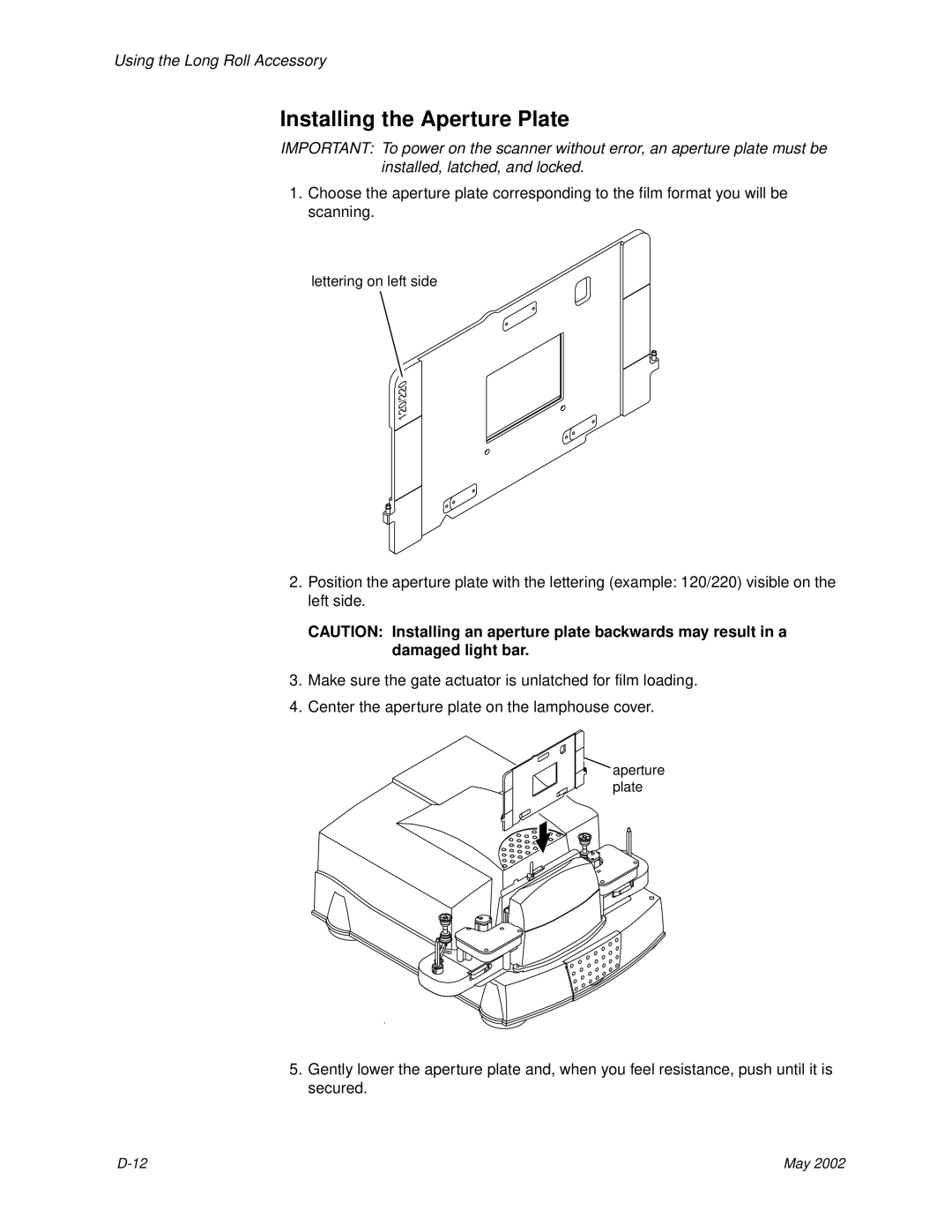 Kodak 6B7198 manual Installing the Aperture Plate, 120/220 