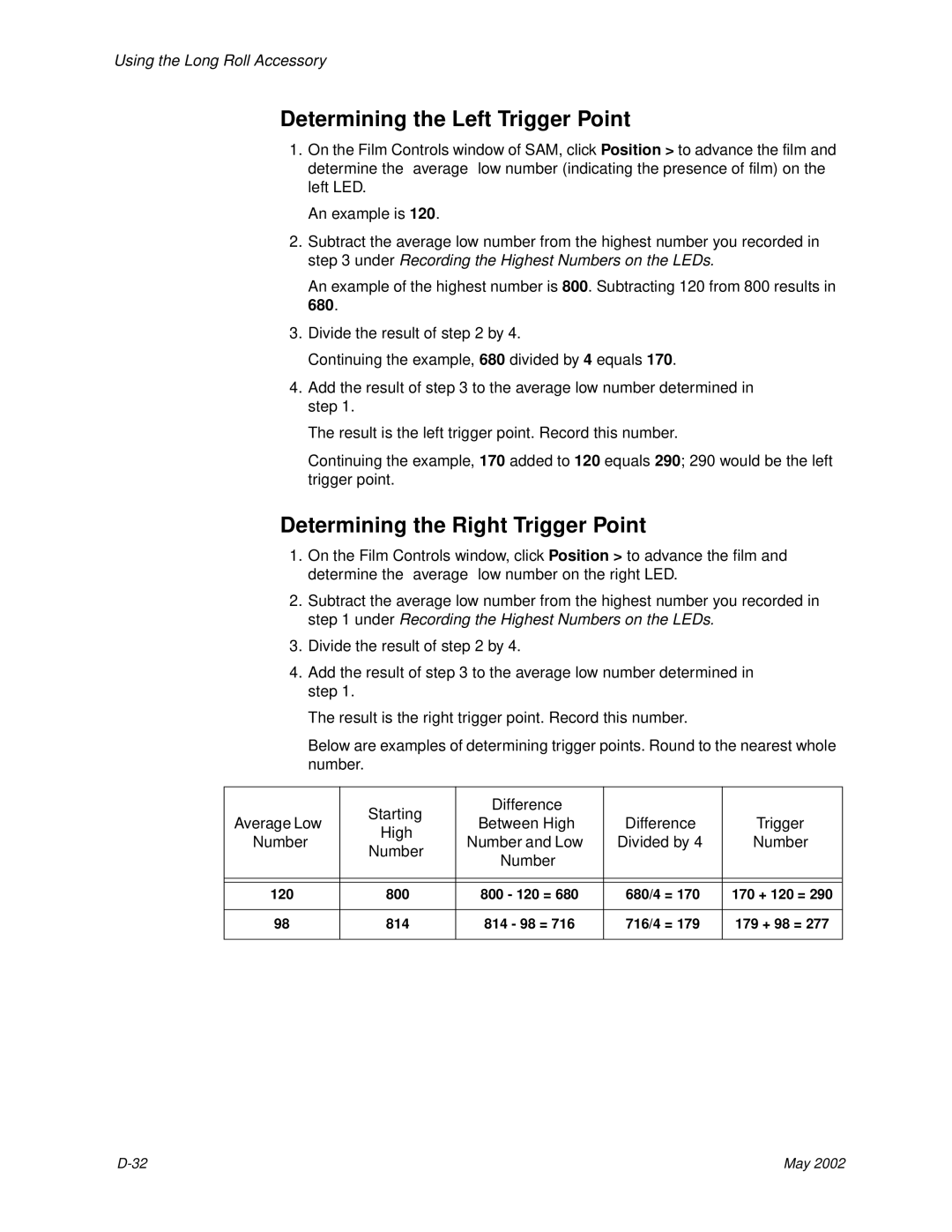 Kodak 6B7198 manual Determining the Left Trigger Point, Determining the Right Trigger Point 