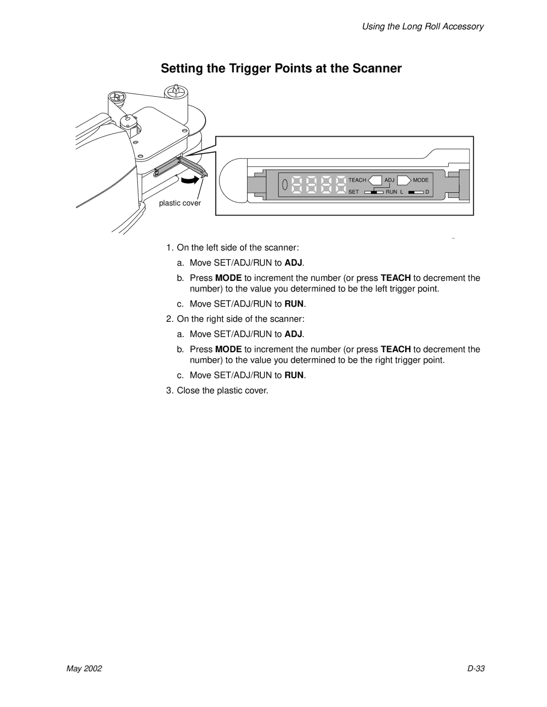 Kodak 6B7198 manual Setting the Trigger Points at the Scanner 