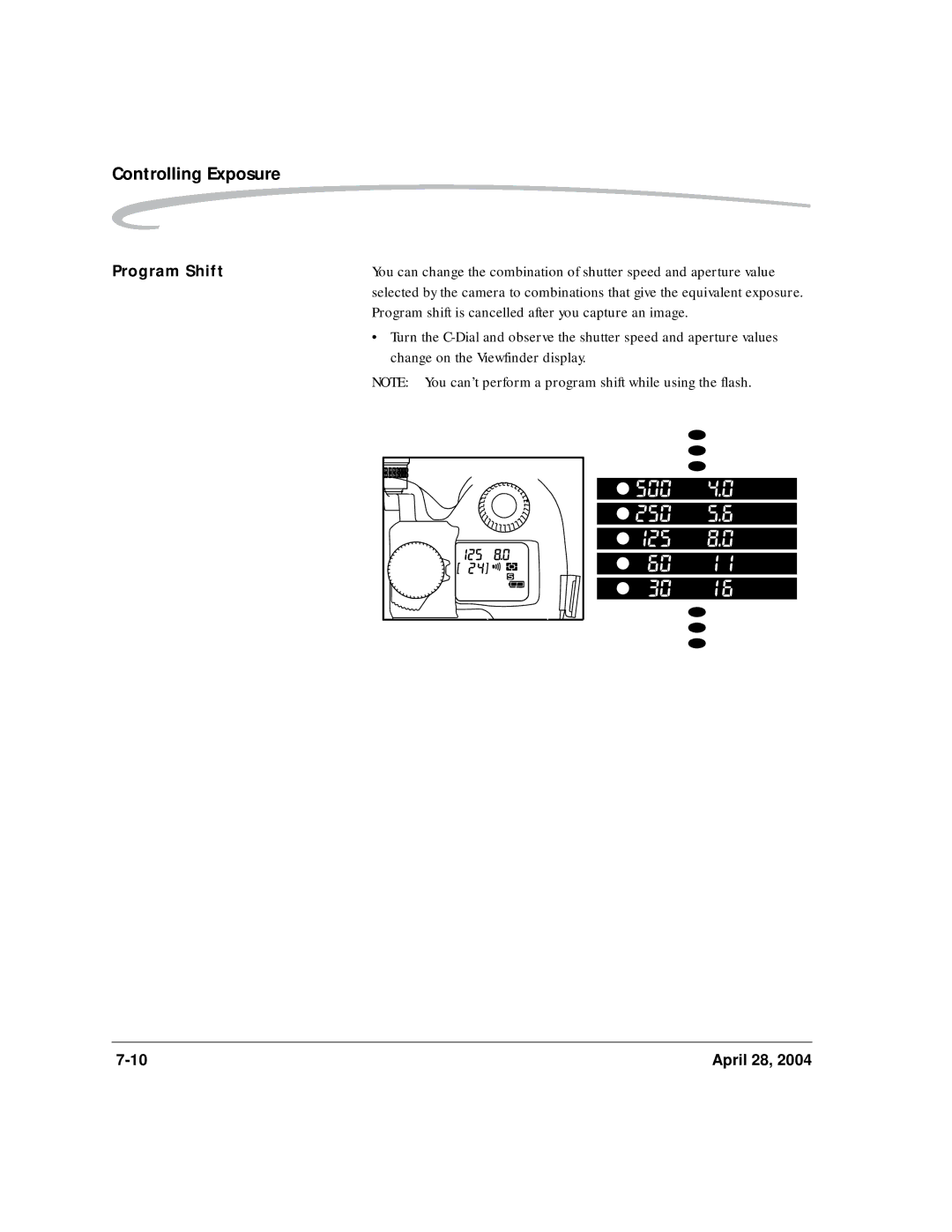 Kodak 6B8773 manual Program shift is cancelled after you capture an image, Change on the Viewfinder display 