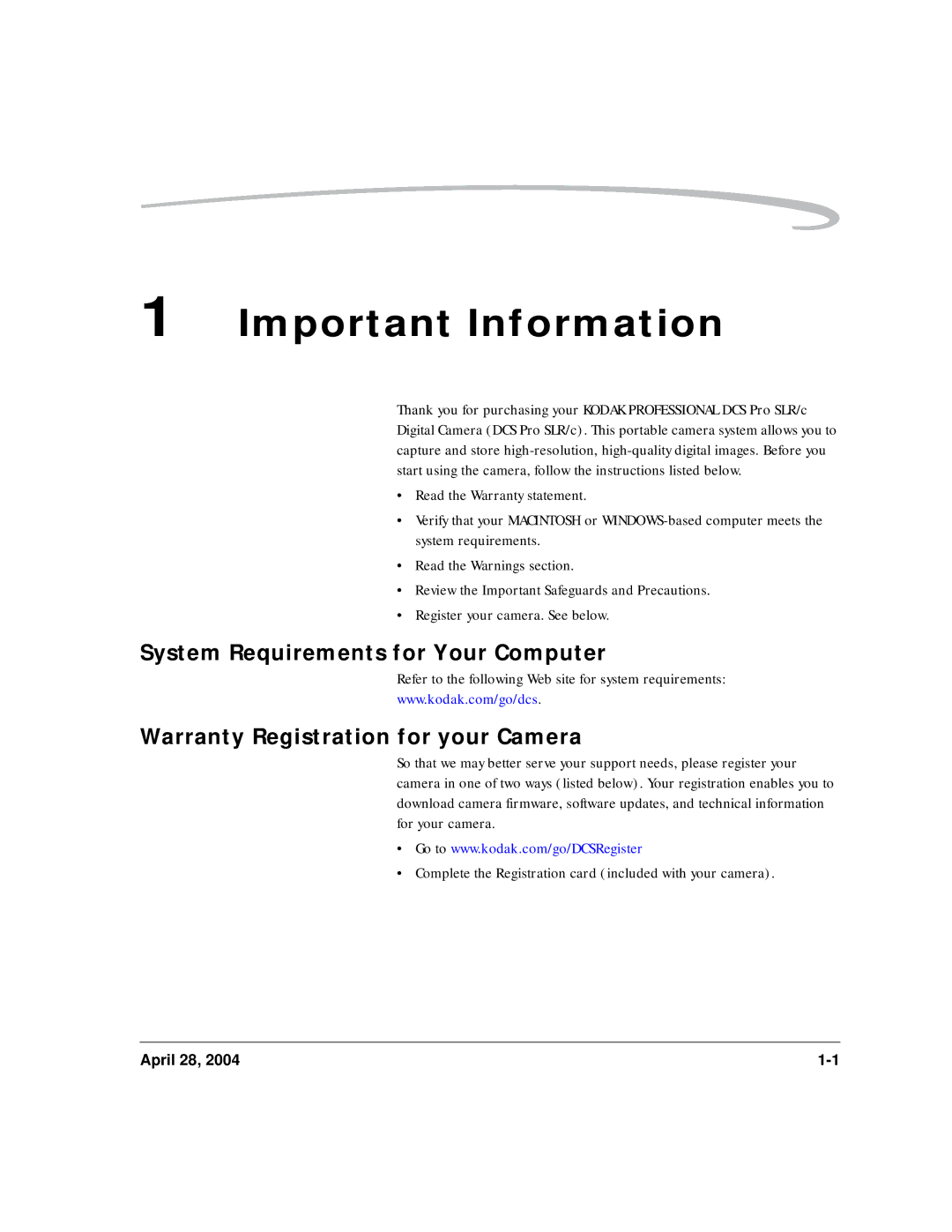 Kodak 6B8773 manual Important Information, System Requirements for Your Computer, Warranty Registration for your Camera 