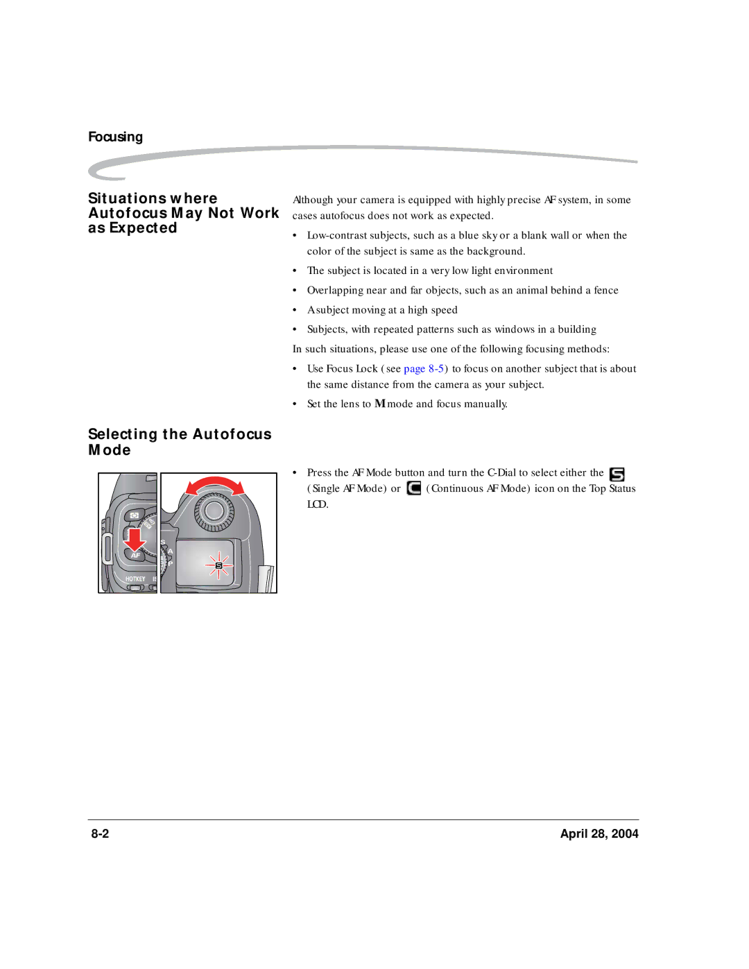 Kodak 6B8773 manual Situations where Autofocus May Not Work as Expected, Selecting the Autofocus Mode 