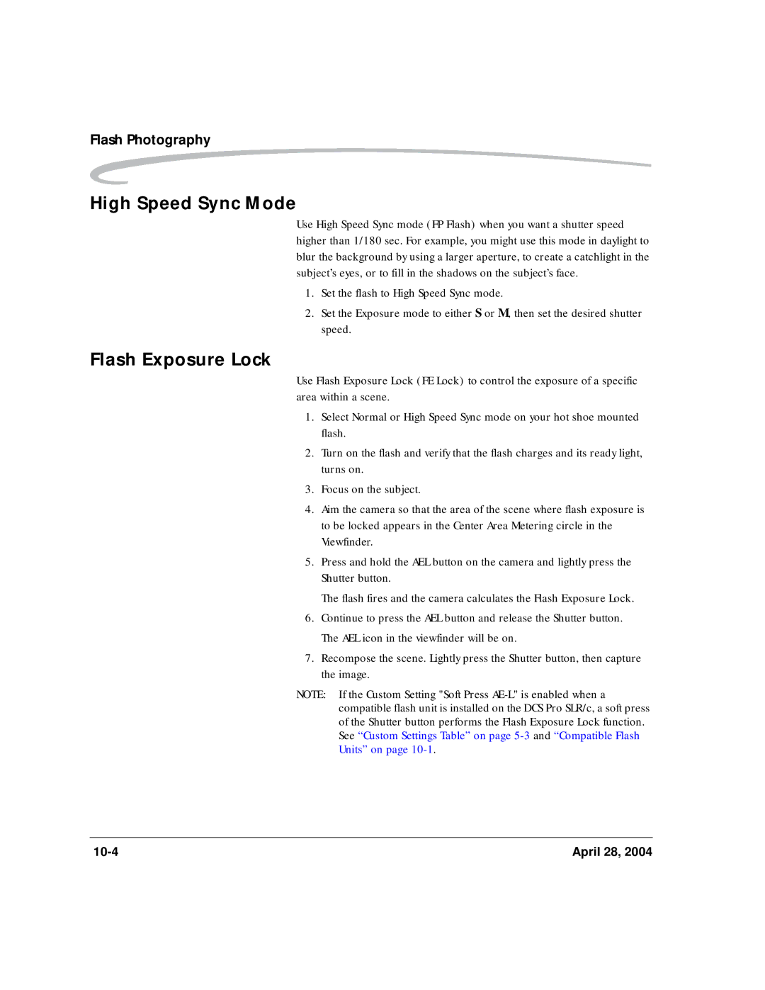 Kodak 6B8773 manual High Speed Sync Mode, Flash Exposure Lock 