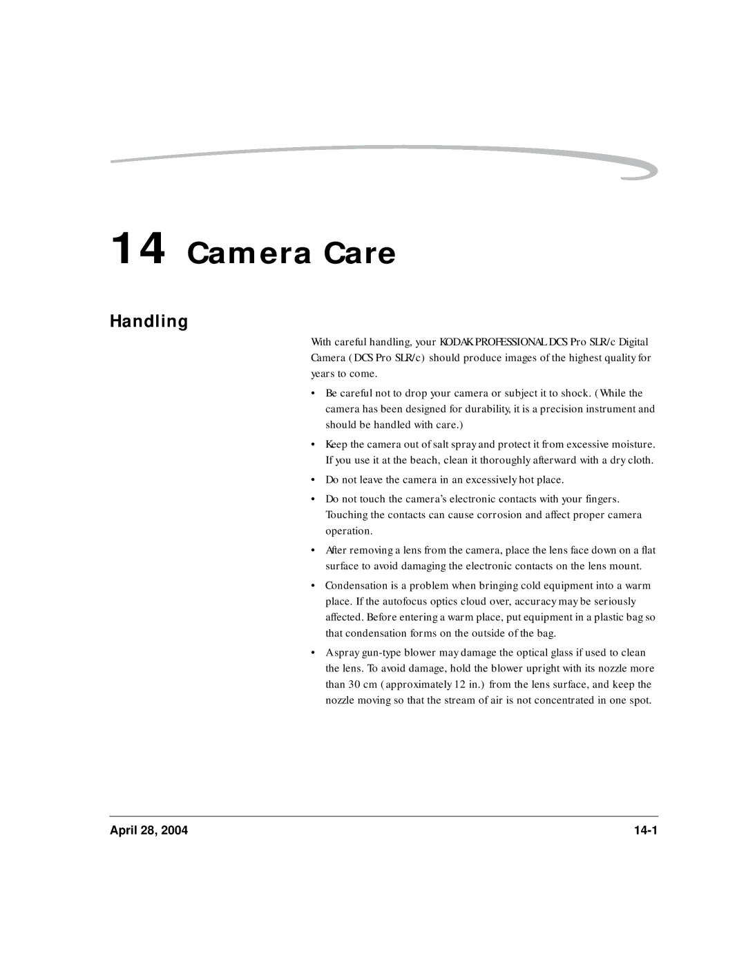 Kodak 6B8773 manual Camera Care, Handling 