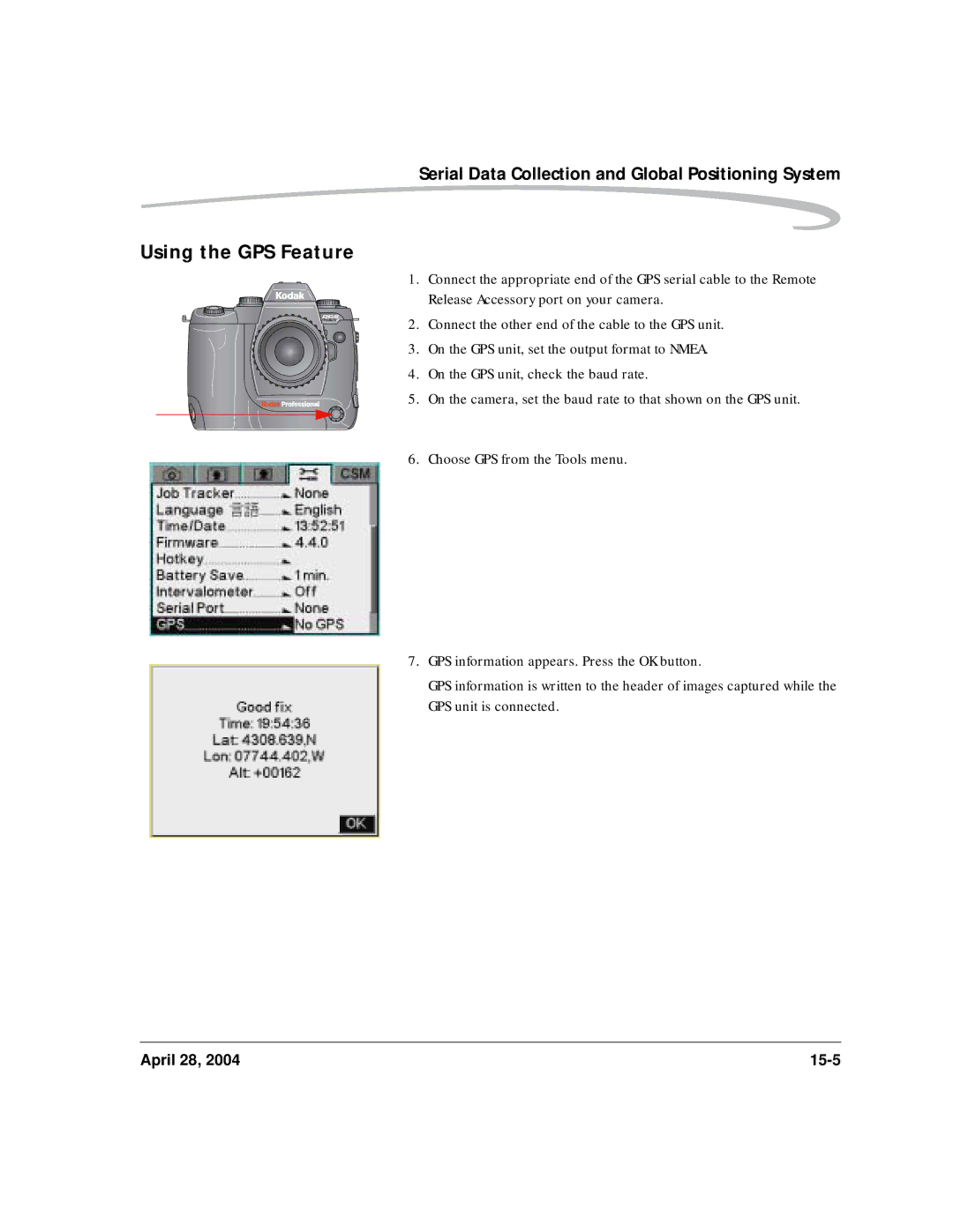 Kodak 6B8773 manual Using the GPS Feature 