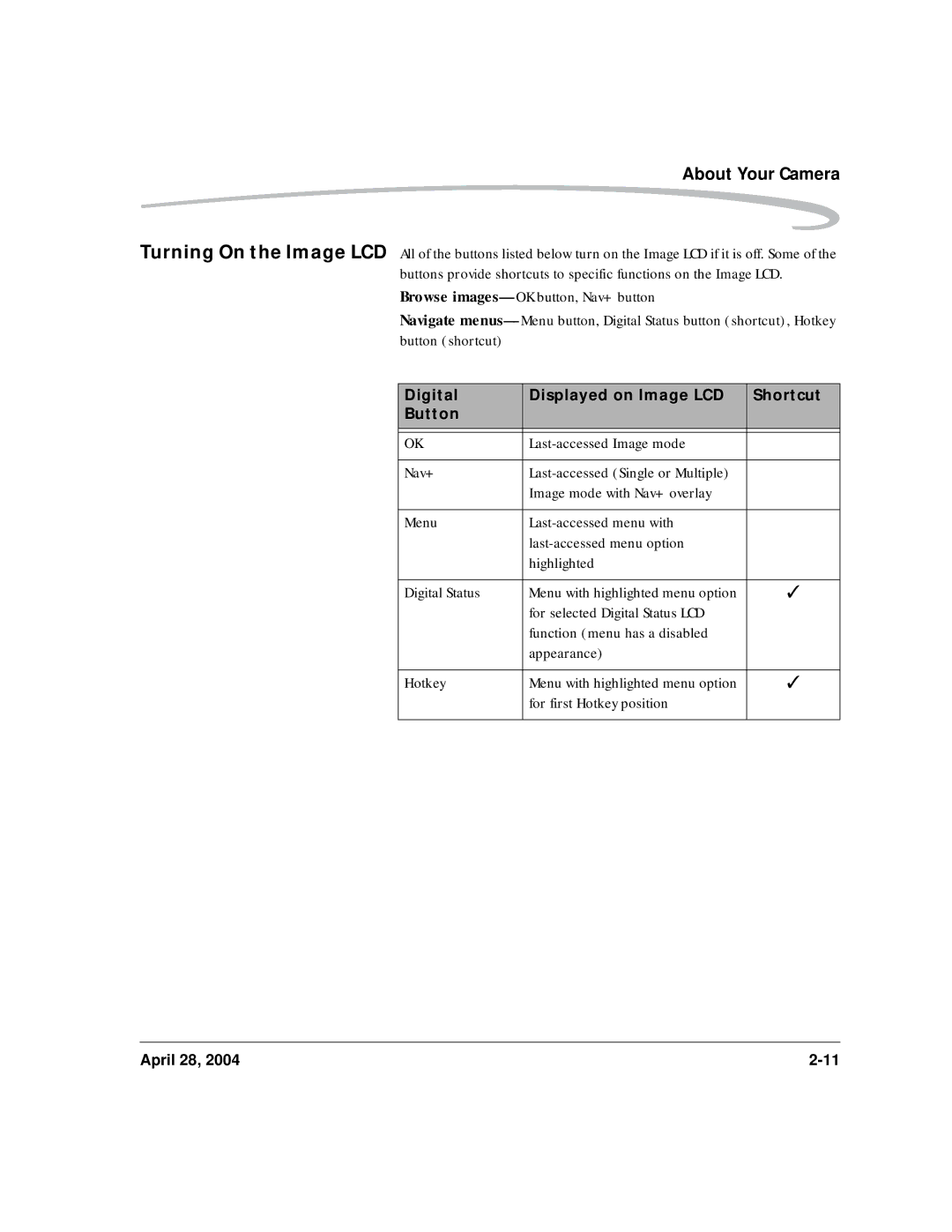 Kodak 6B8773 manual Last-accessed Image mode Nav+, For first Hotkey position 