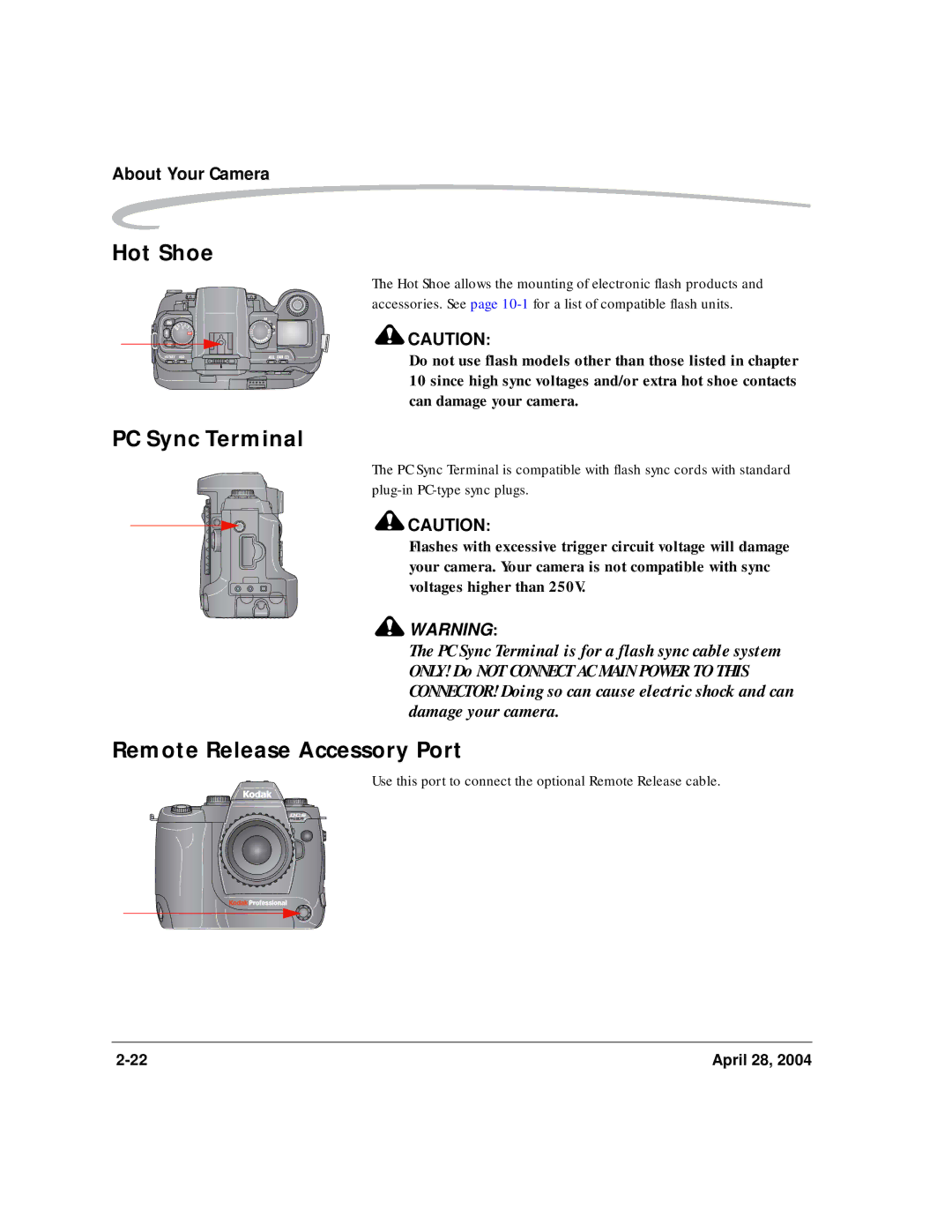 Kodak 6B8773 manual Hot Shoe, PC Sync Terminal, Remote Release Accessory Port 