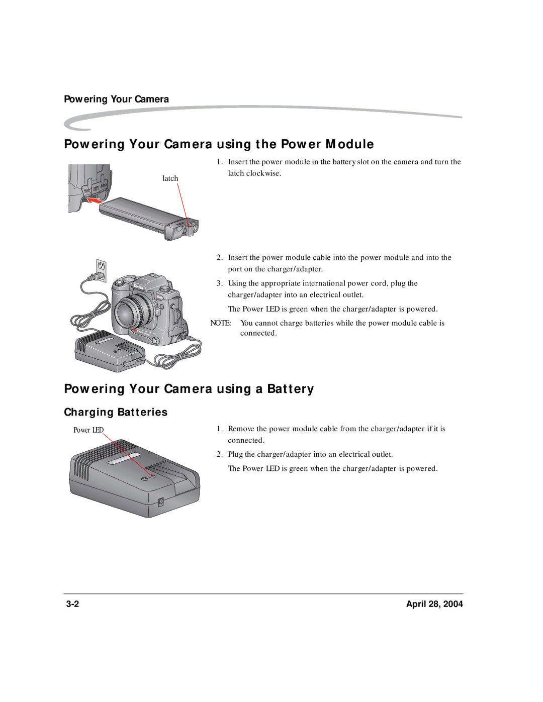 Kodak 6B8773 manual Powering Your Camera using the Power Module, Powering Your Camera using a Battery, Charging Batteries 