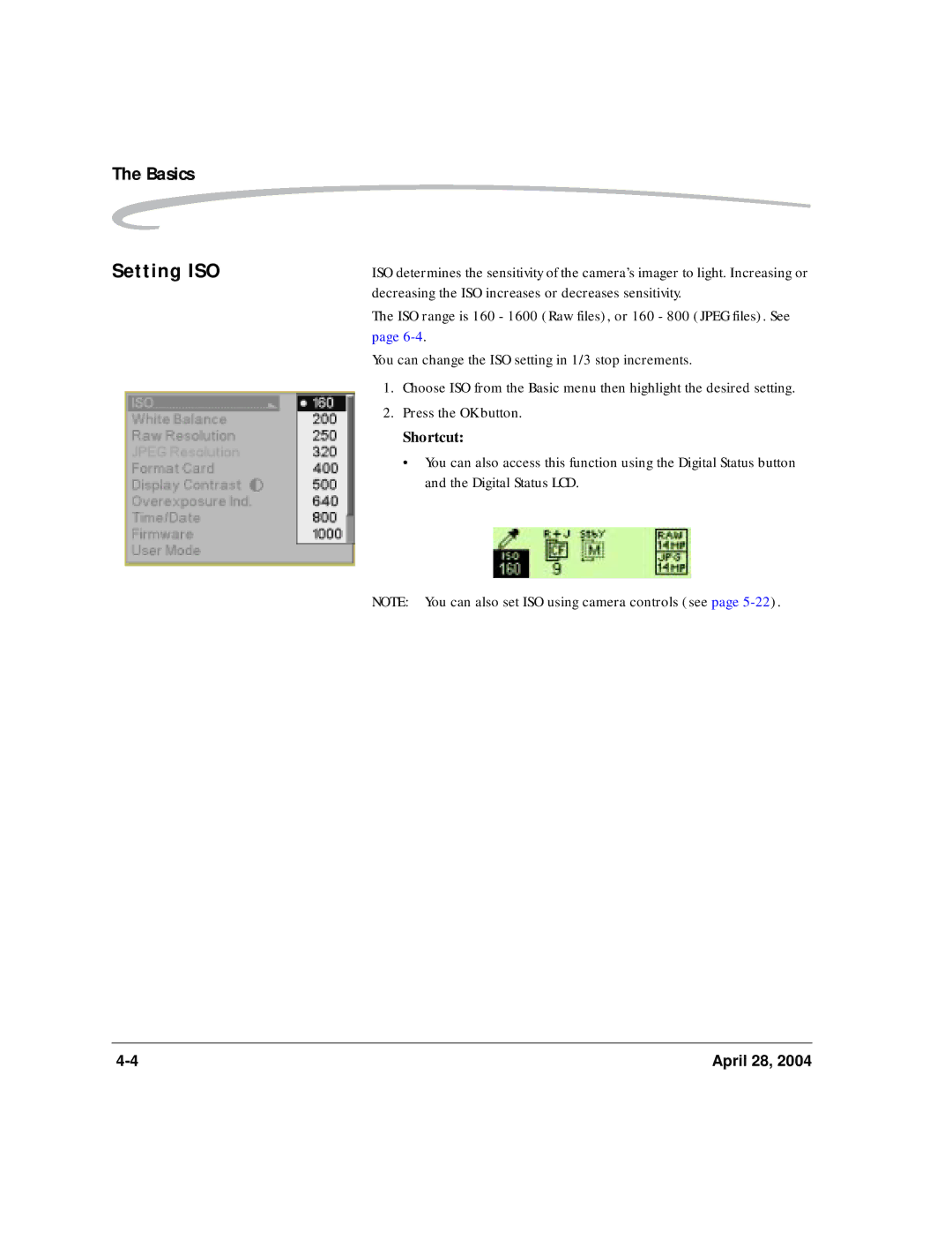 Kodak 6B8773 manual Setting ISO, Decreasing the ISO increases or decreases sensitivity 