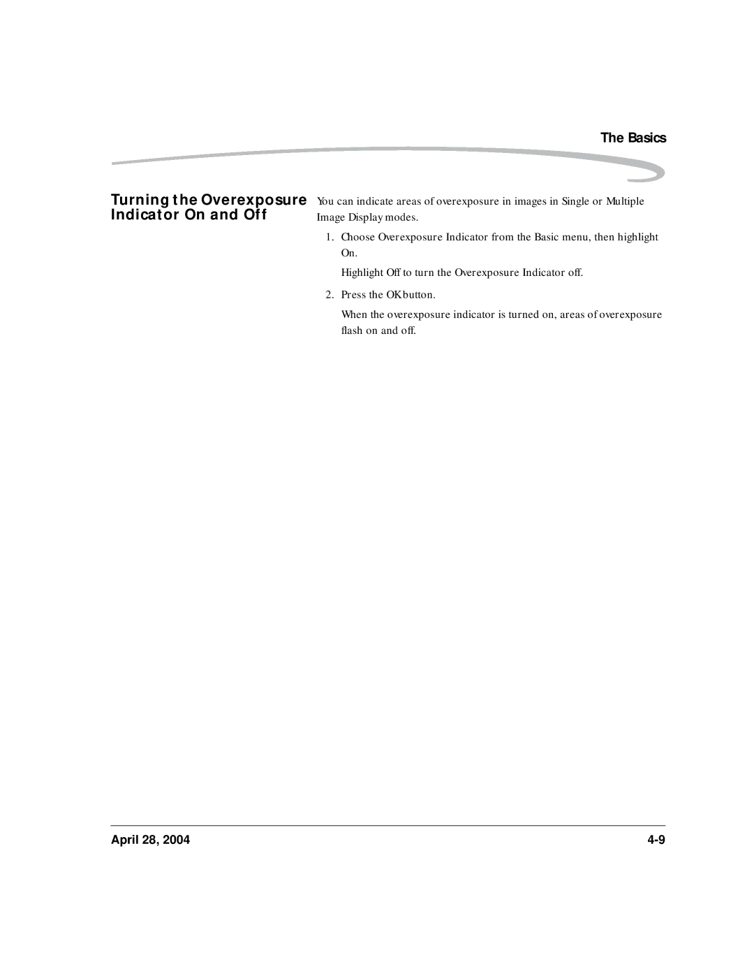 Kodak 6B8773 manual Turning the Overexposure Indicator On and Off 