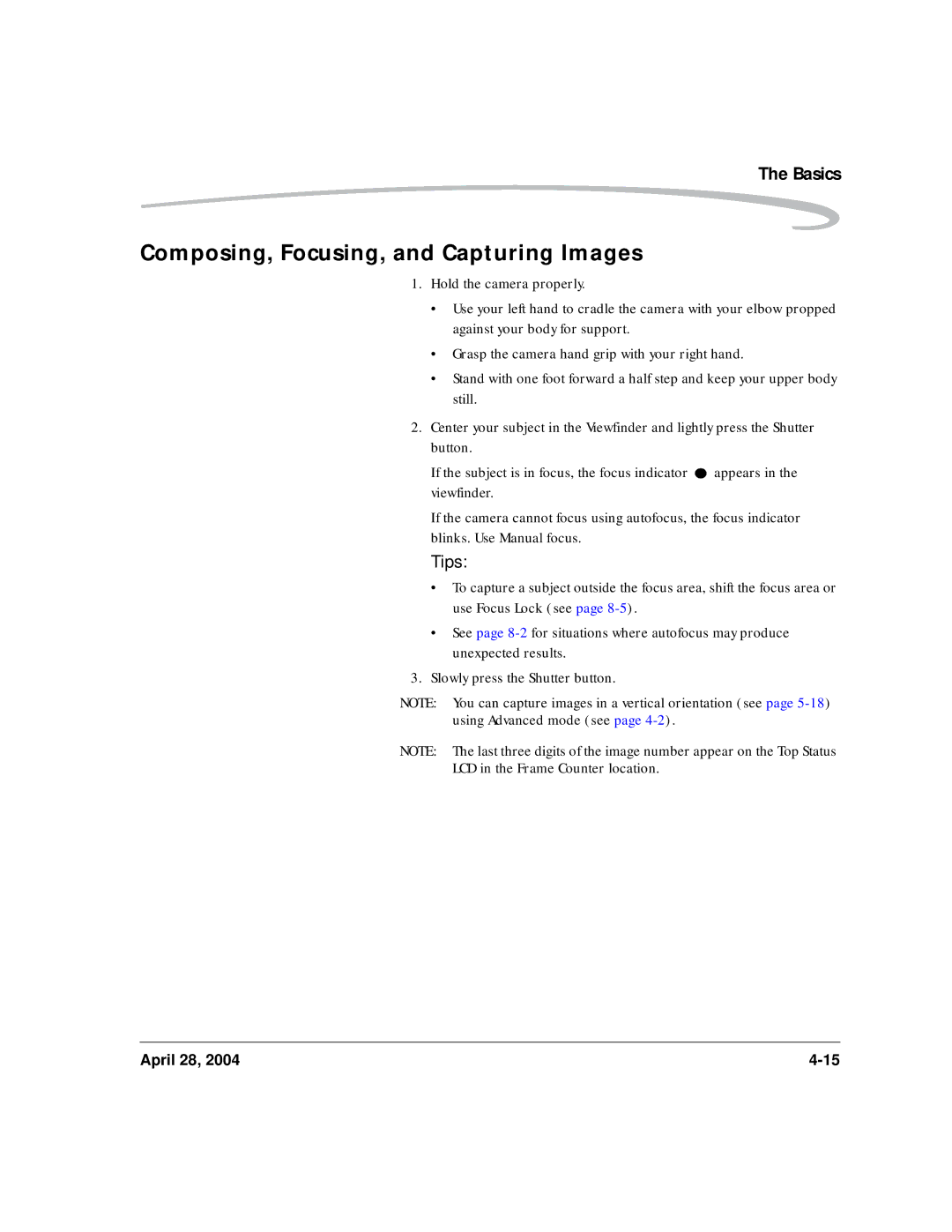 Kodak 6B8773 manual Composing, Focusing, and Capturing Images, Tips 