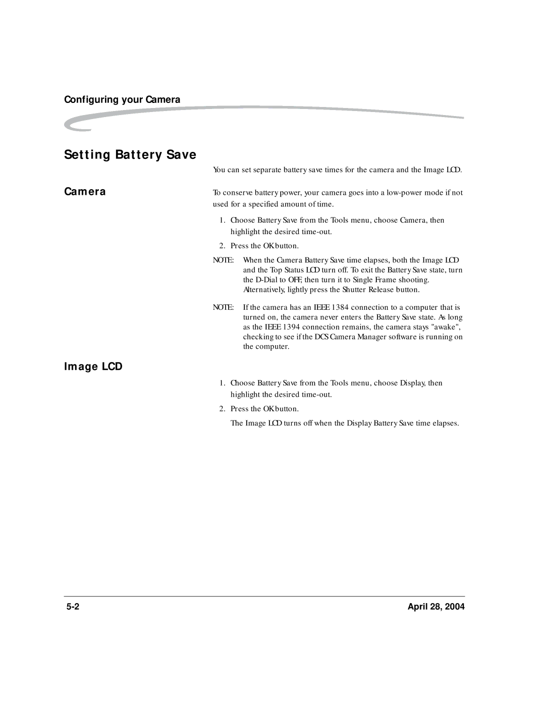 Kodak 6B8773 manual Setting Battery Save, Camera 