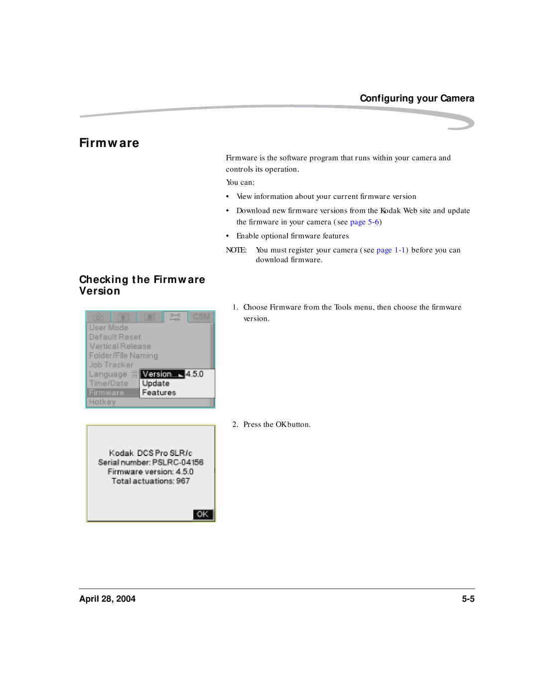 Kodak 6B8773 manual Checking the Firmware Version 