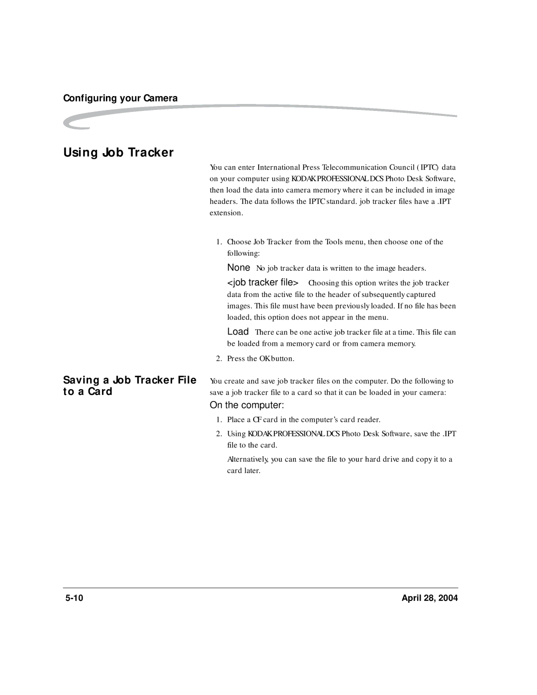 Kodak 6B8773 manual Using Job Tracker, Saving a Job Tracker File to a Card 