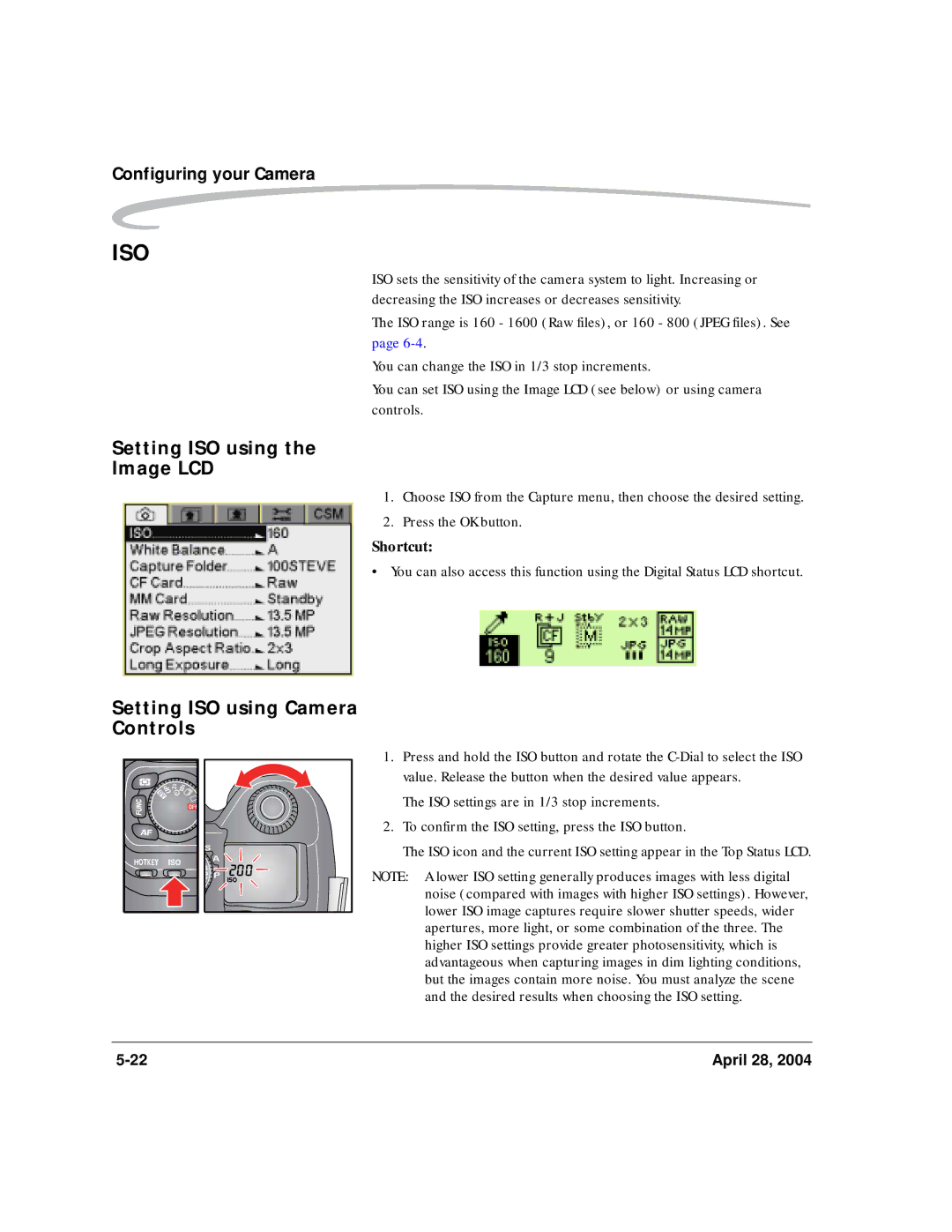 Kodak 6B8773 manual Setting ISO using Image LCD, Setting ISO using Camera Controls 