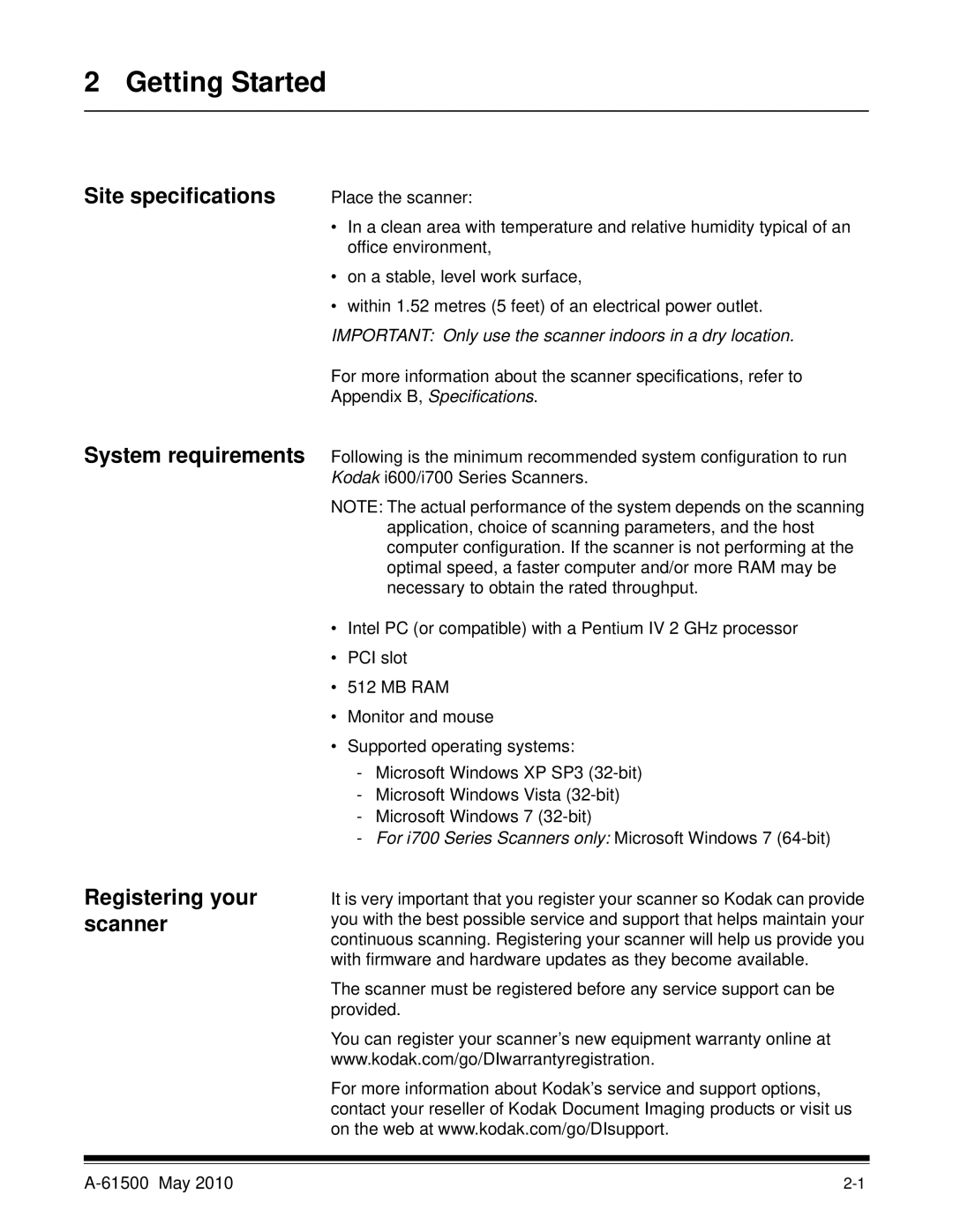 Kodak 6J7611A manual Getting Started, For i700 Series Scanners only Microsoft Windows 7 64-bit 