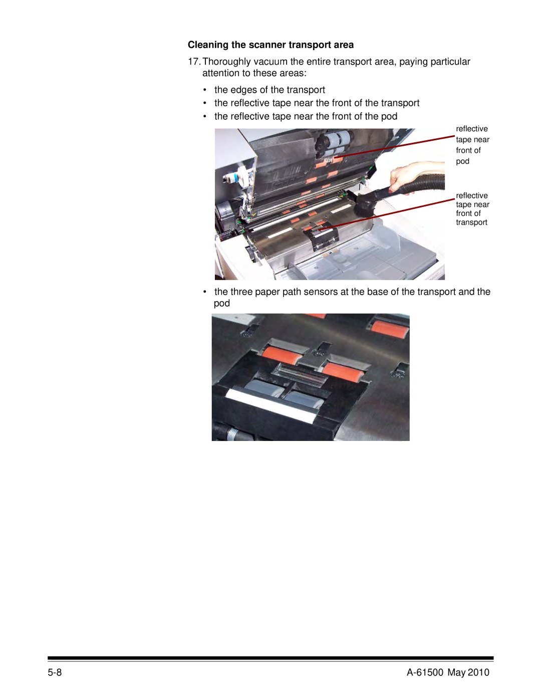 Kodak 6J7611A manual Cleaning the scanner transport area 