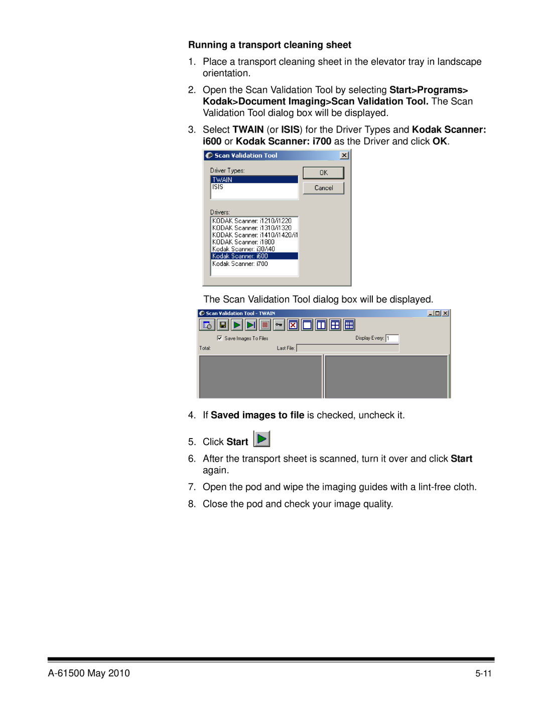 Kodak 6J7611A manual Running a transport cleaning sheet 