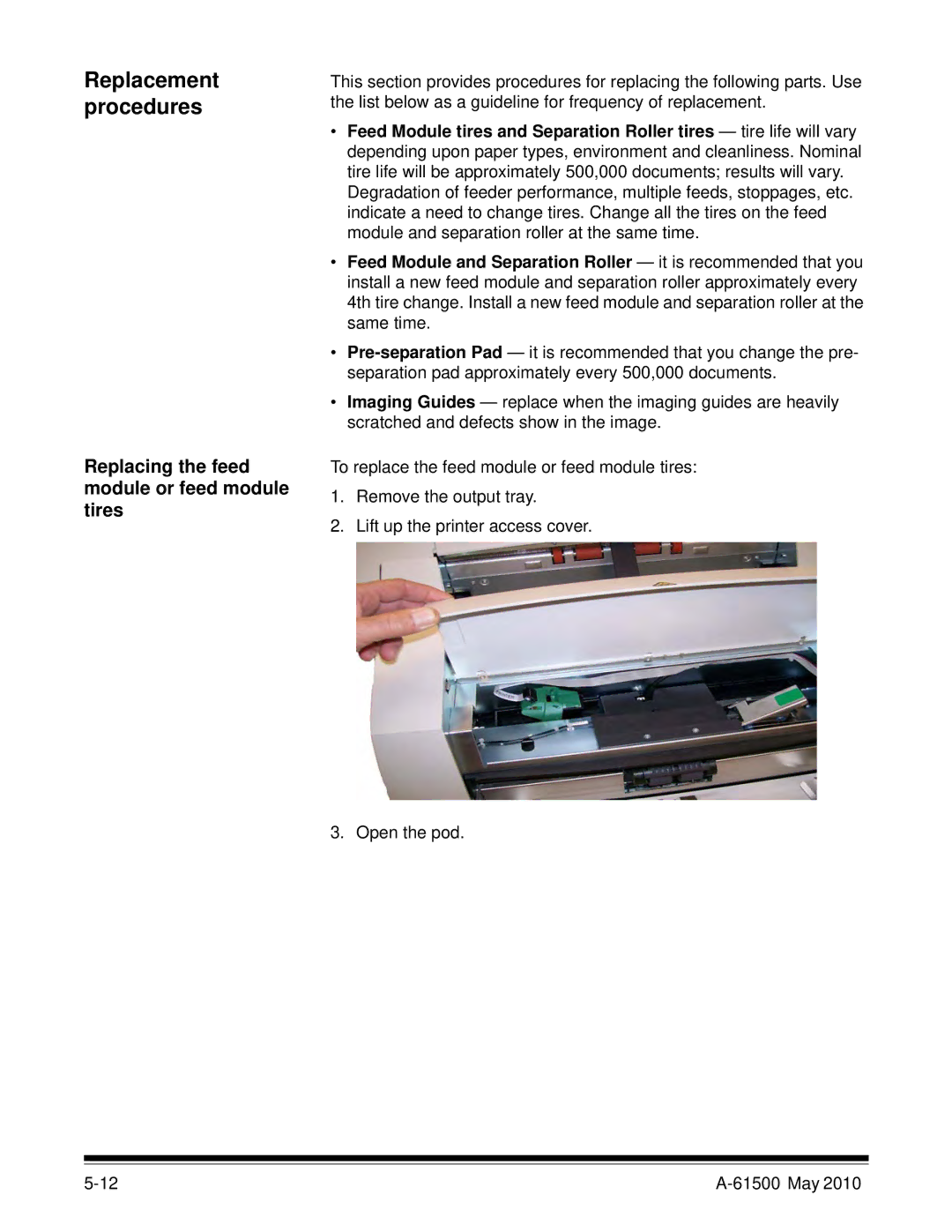 Kodak 6J7611A manual Replacement procedures, Replacing the feed module or feed module tires 