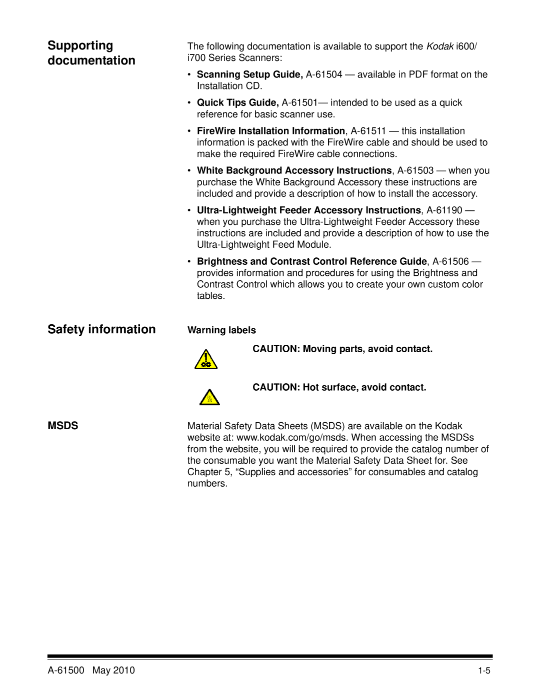 Kodak 6J7611A manual Safety information, Msds 