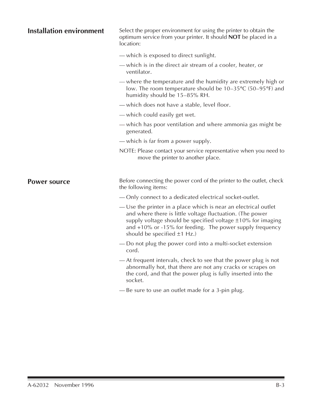 Kodak 7 manual Installation environment Power source 