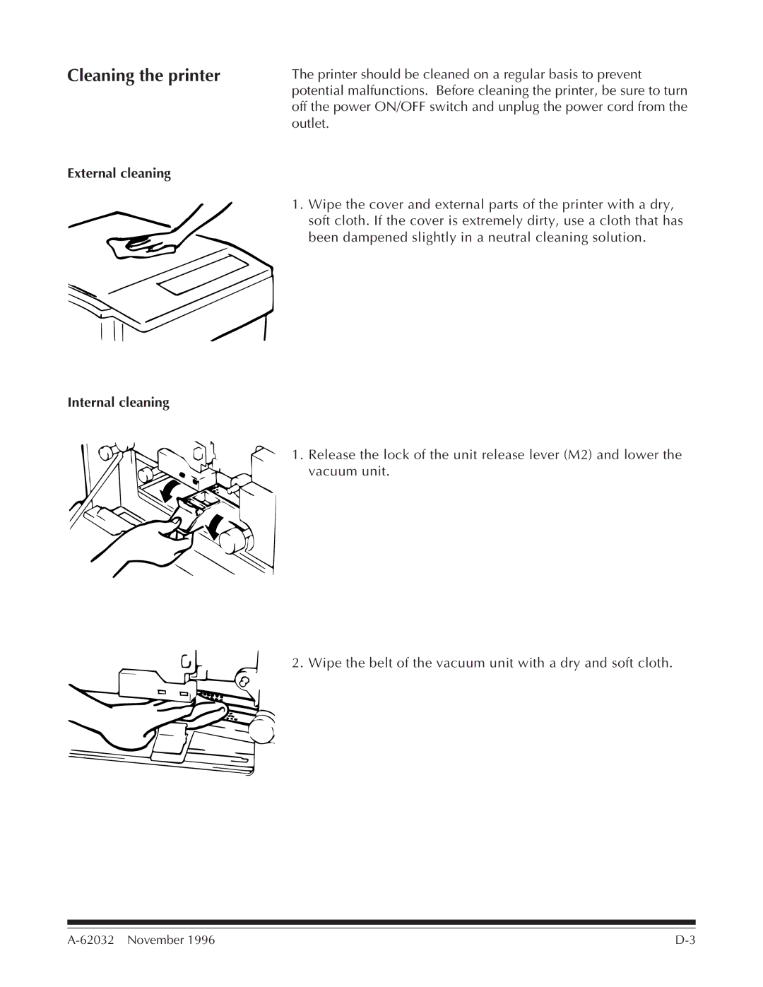 Kodak 7 manual Cleaning the printer, External cleaning, Internal cleaning 