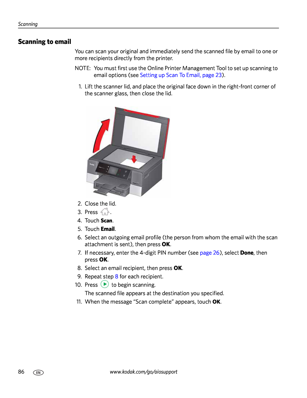 Kodak 7.1 manual Scanning to email 