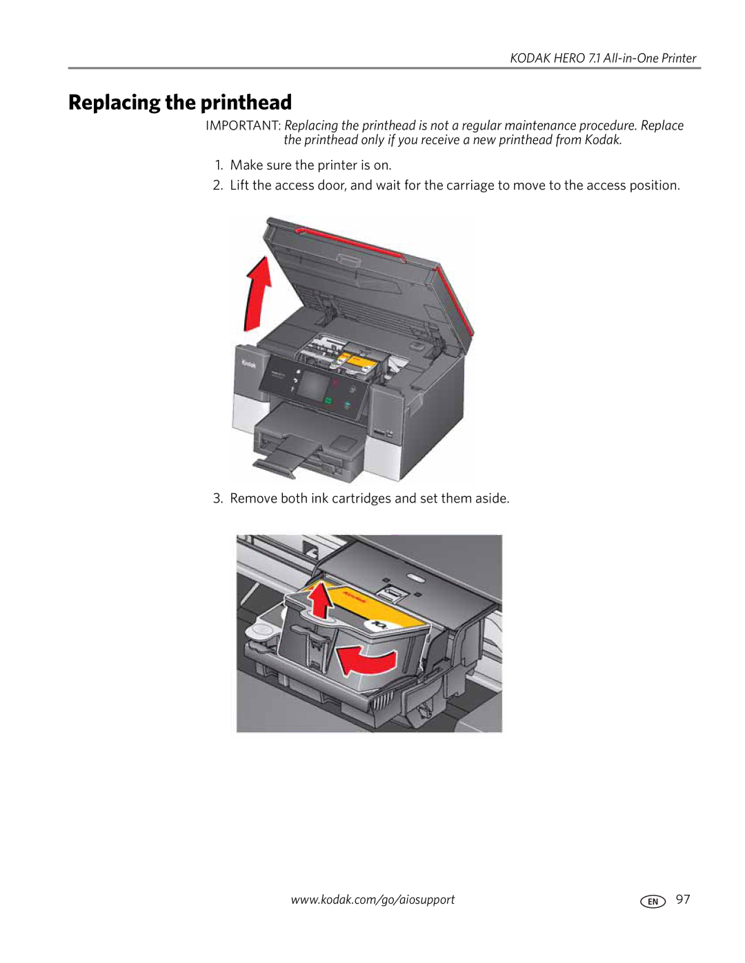 Kodak 7.1 manual Replacing the printhead 