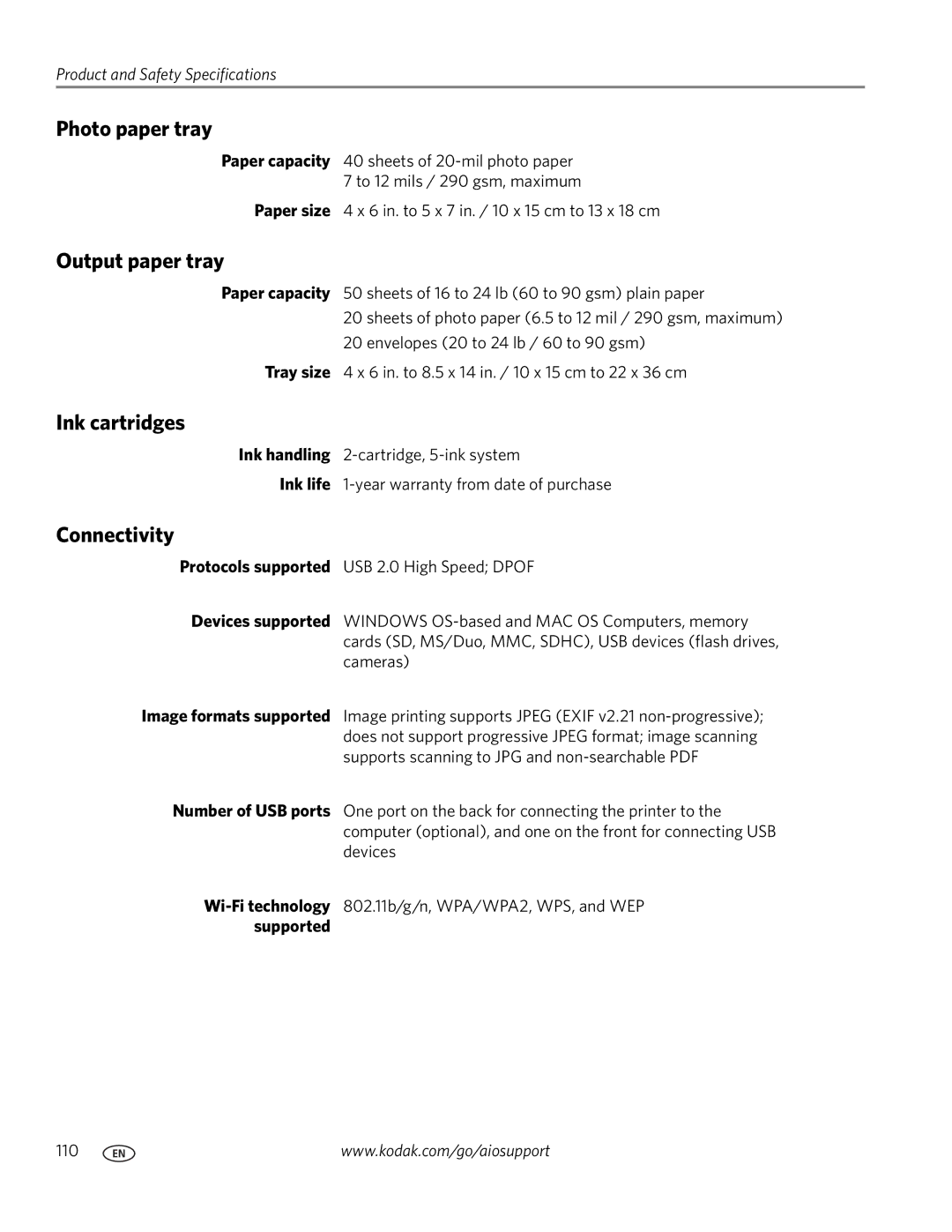 Kodak 7.1 manual Photo paper tray, Output paper tray, Ink cartridges, Connectivity 