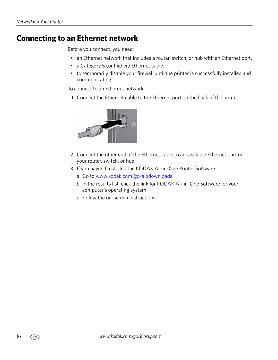 Kodak 7.1 manual Connecting to an Ethernet network 