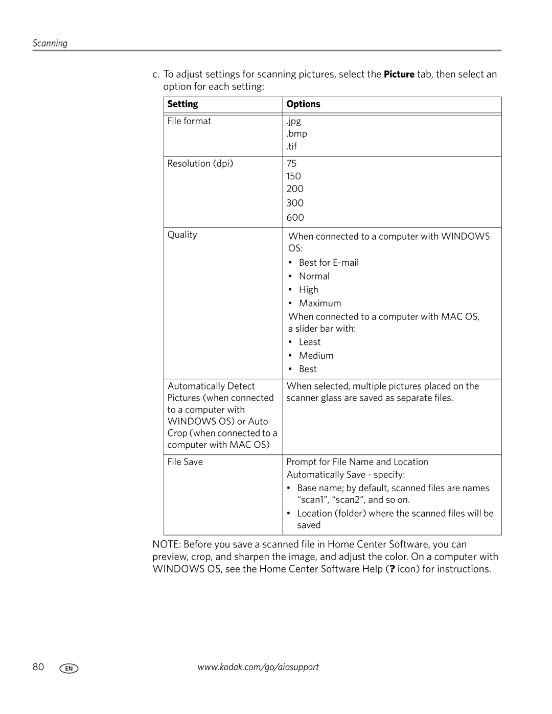 Kodak 7.1 manual Scanning 